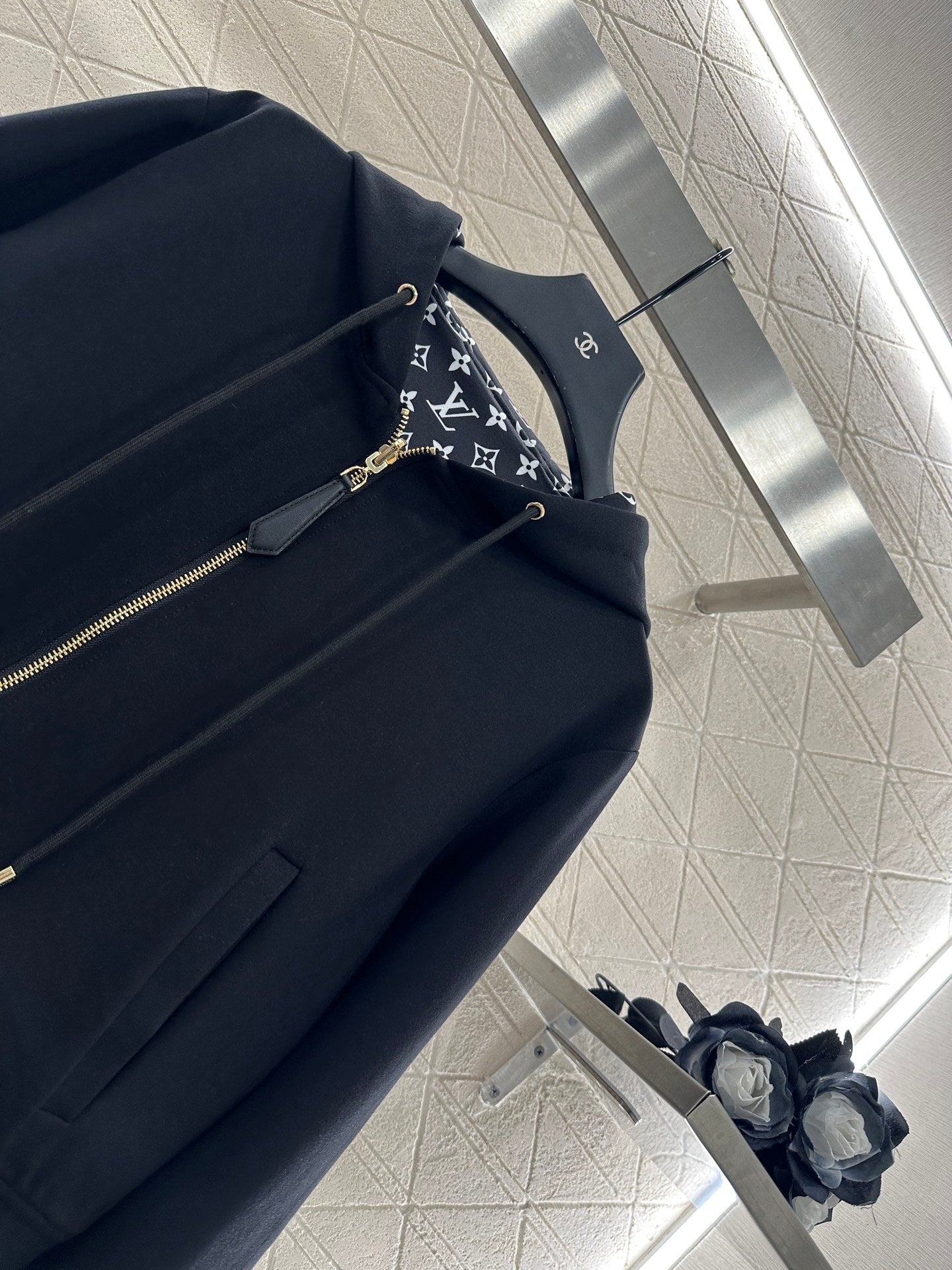 L 25 Double sided hooded jacket+pants set(BLKAC/GRAY)