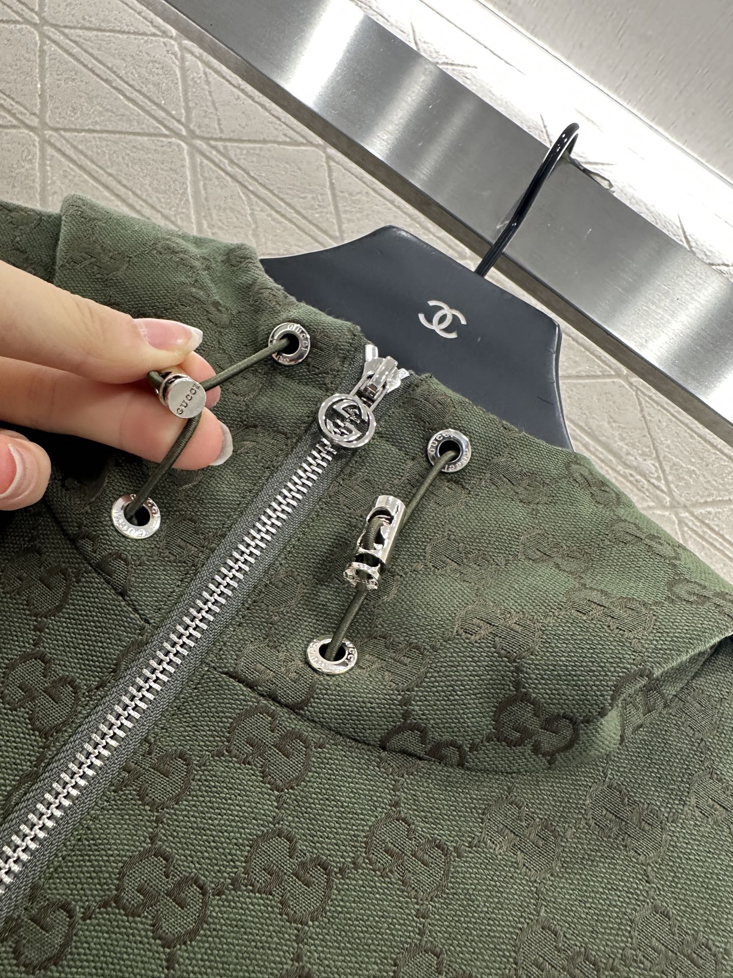Gu 25 Collar hooded drawstring jacquard jacket