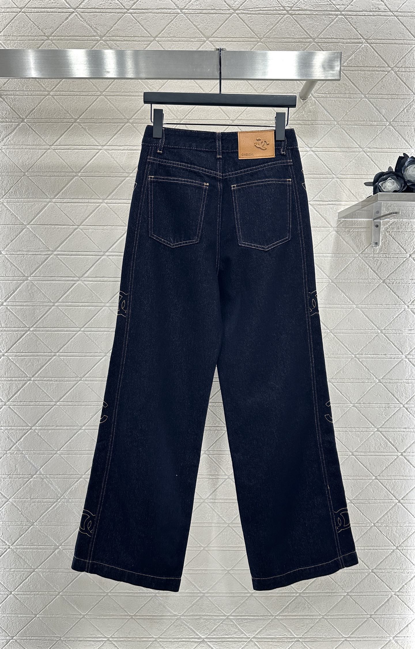 C 25 Embroidered letter denim straight leg pants