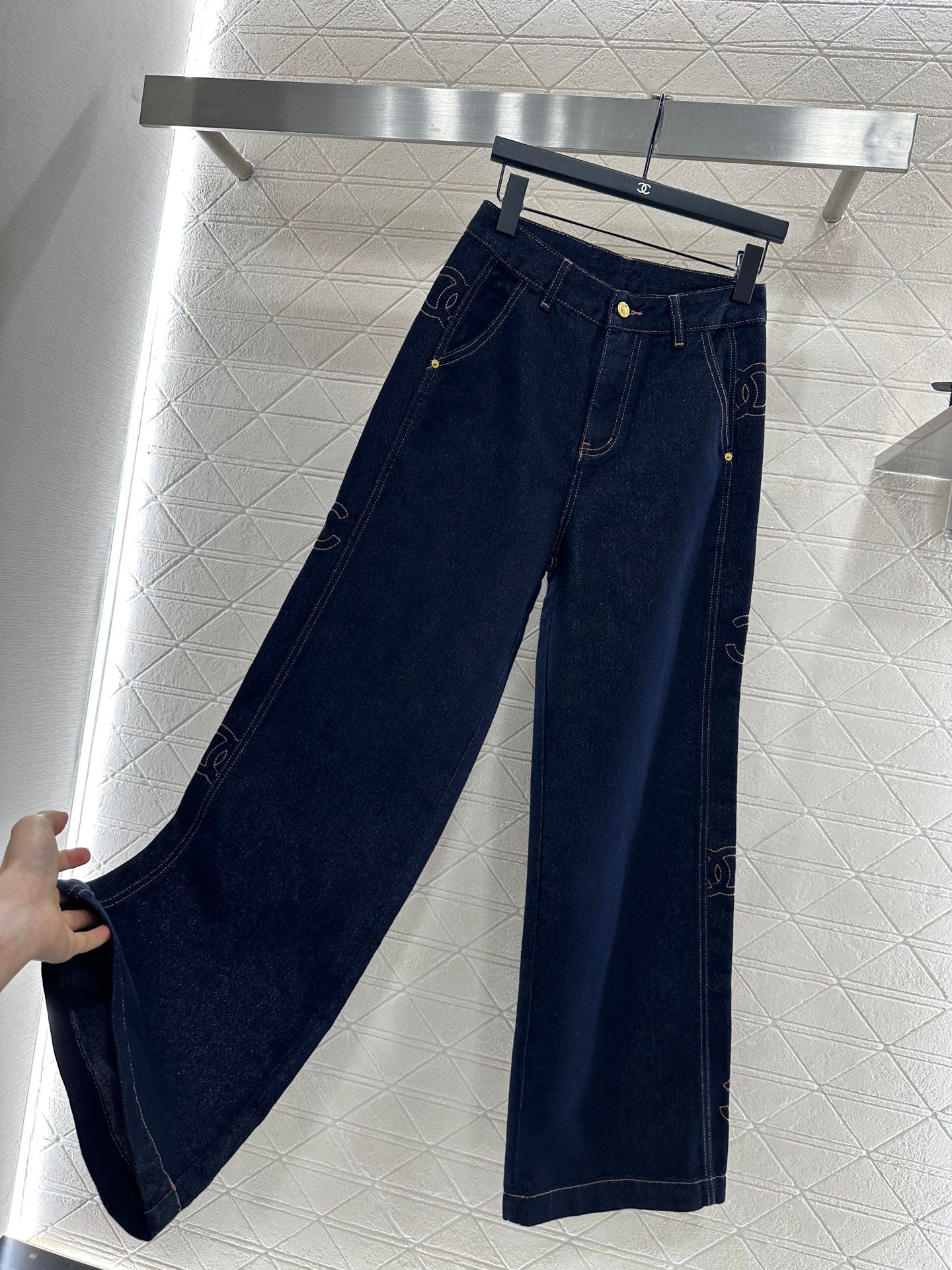 C 25 Embroidered letter denim straight leg pants