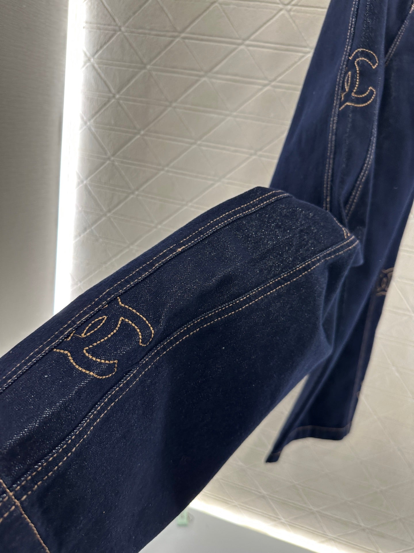 C 25 Embroidered letter denim straight leg pants