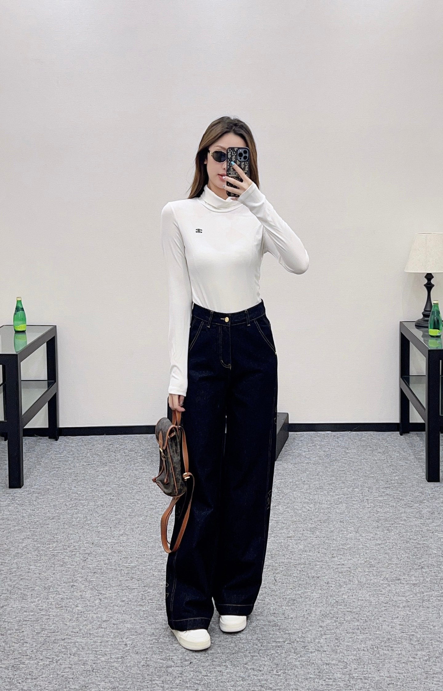 C 25 Embroidered letter denim straight leg pants