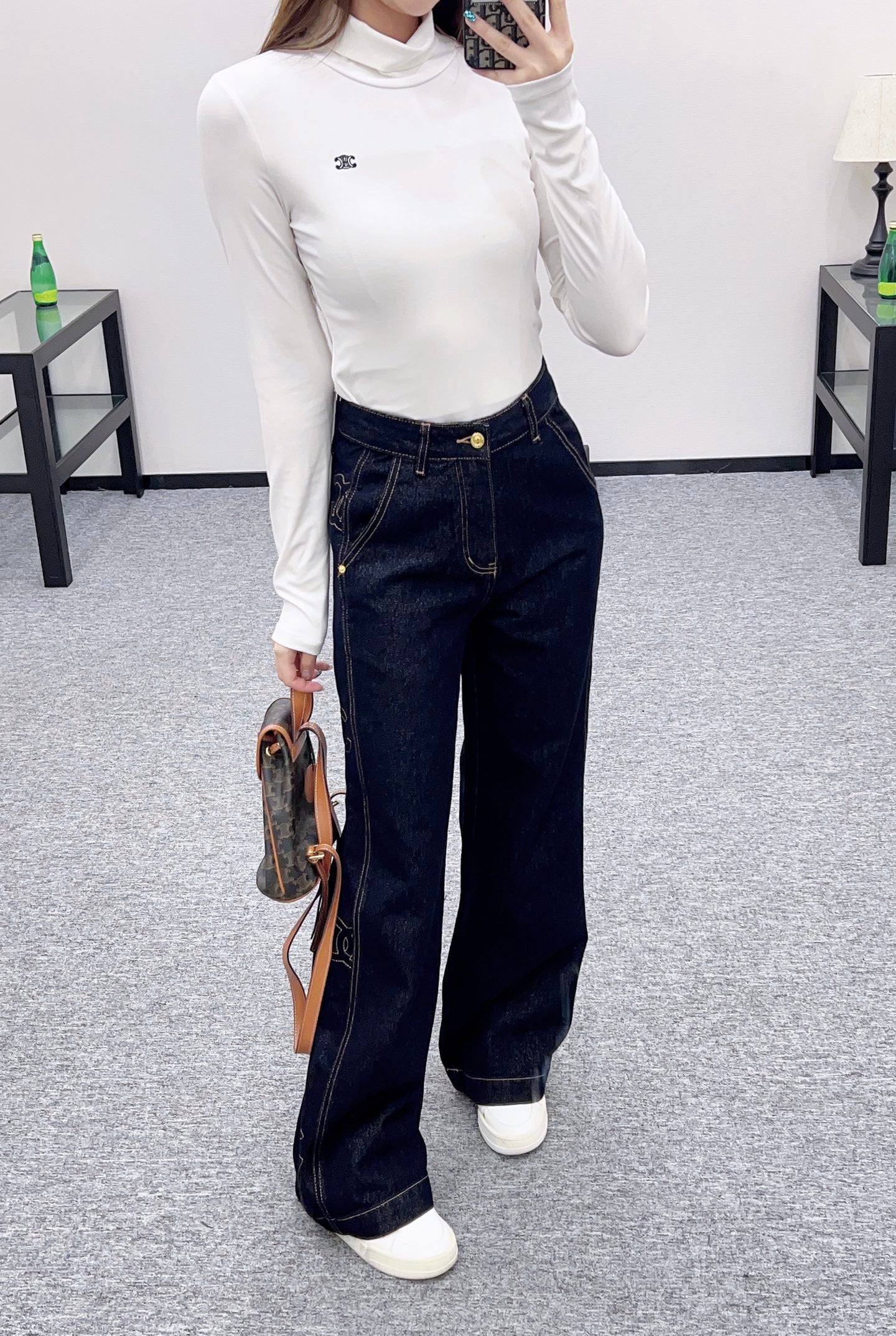 C 25 Embroidered letter denim straight leg pants