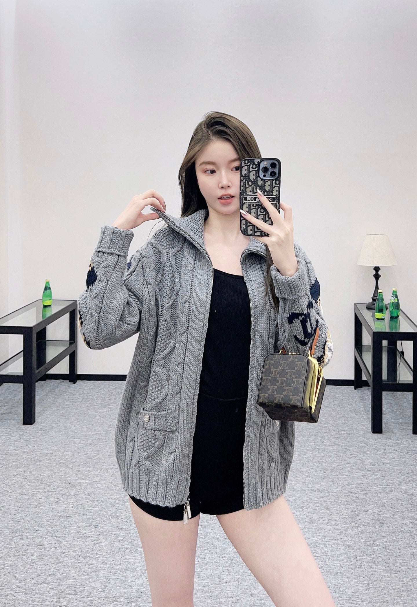 C 25 Zipper hook flower knitted wool cardigan