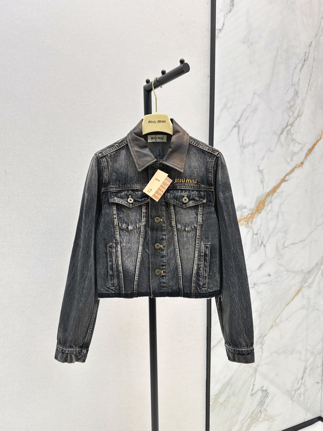 Mi 25 Leather collar denim jacket(BLUE/GRAY)
