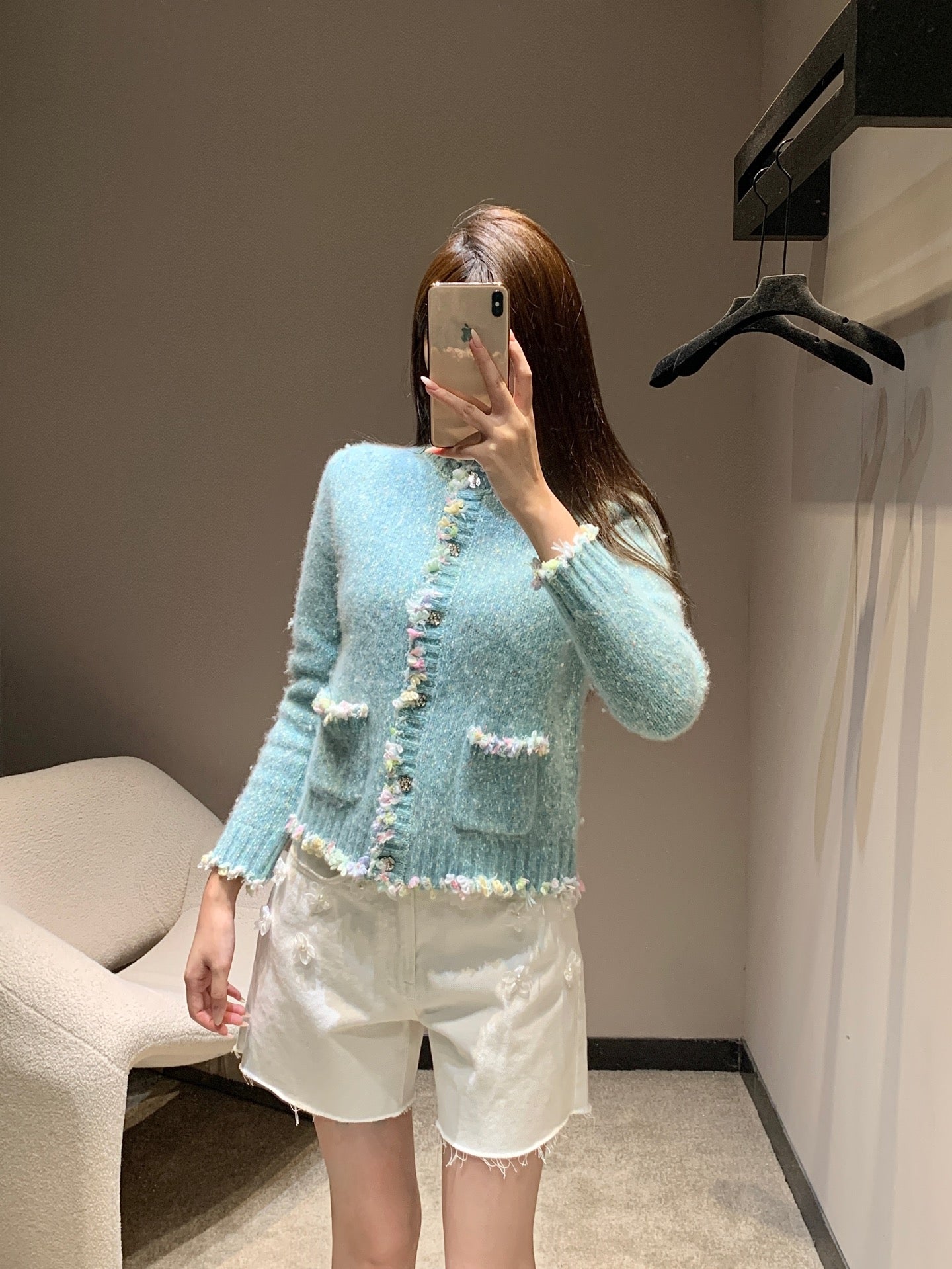C 25B new light blue cashmere cardigan (high-end handmade workshop series)