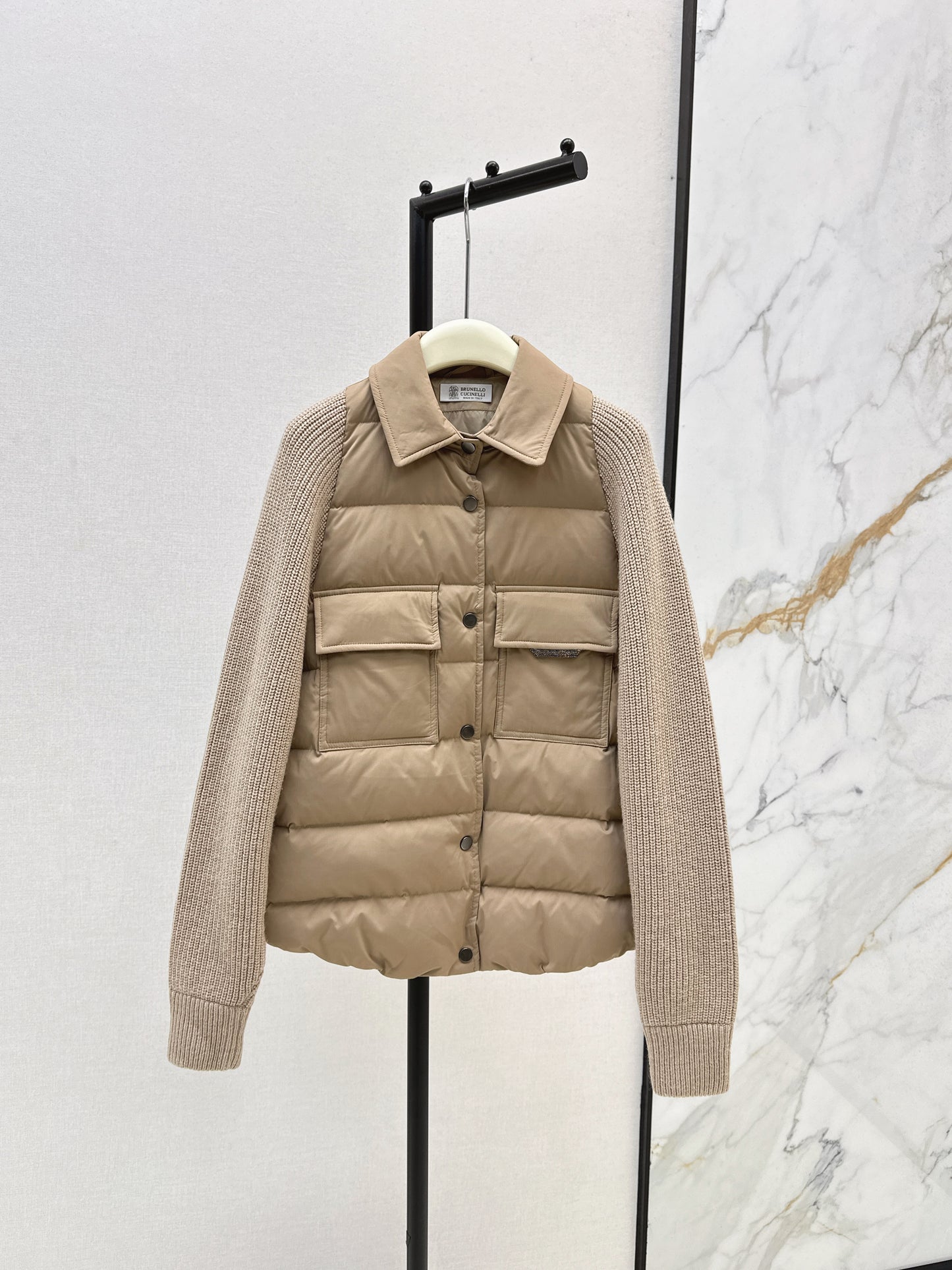 Bru 25 New Knit Sleeve Down Jacket(WHITE/BROWN)