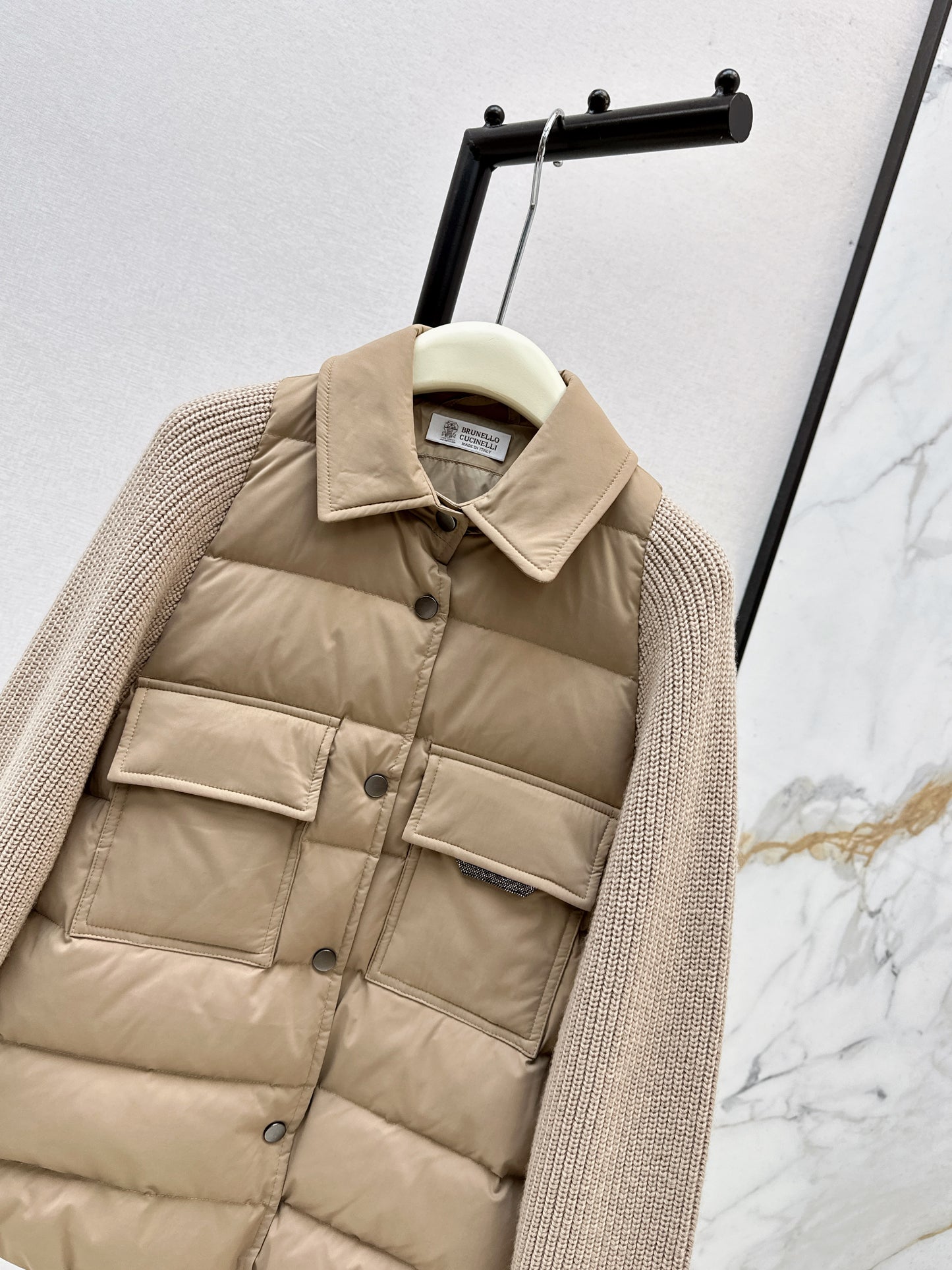 Bru 25 New Knit Sleeve Down Jacket(WHITE/BROWN)