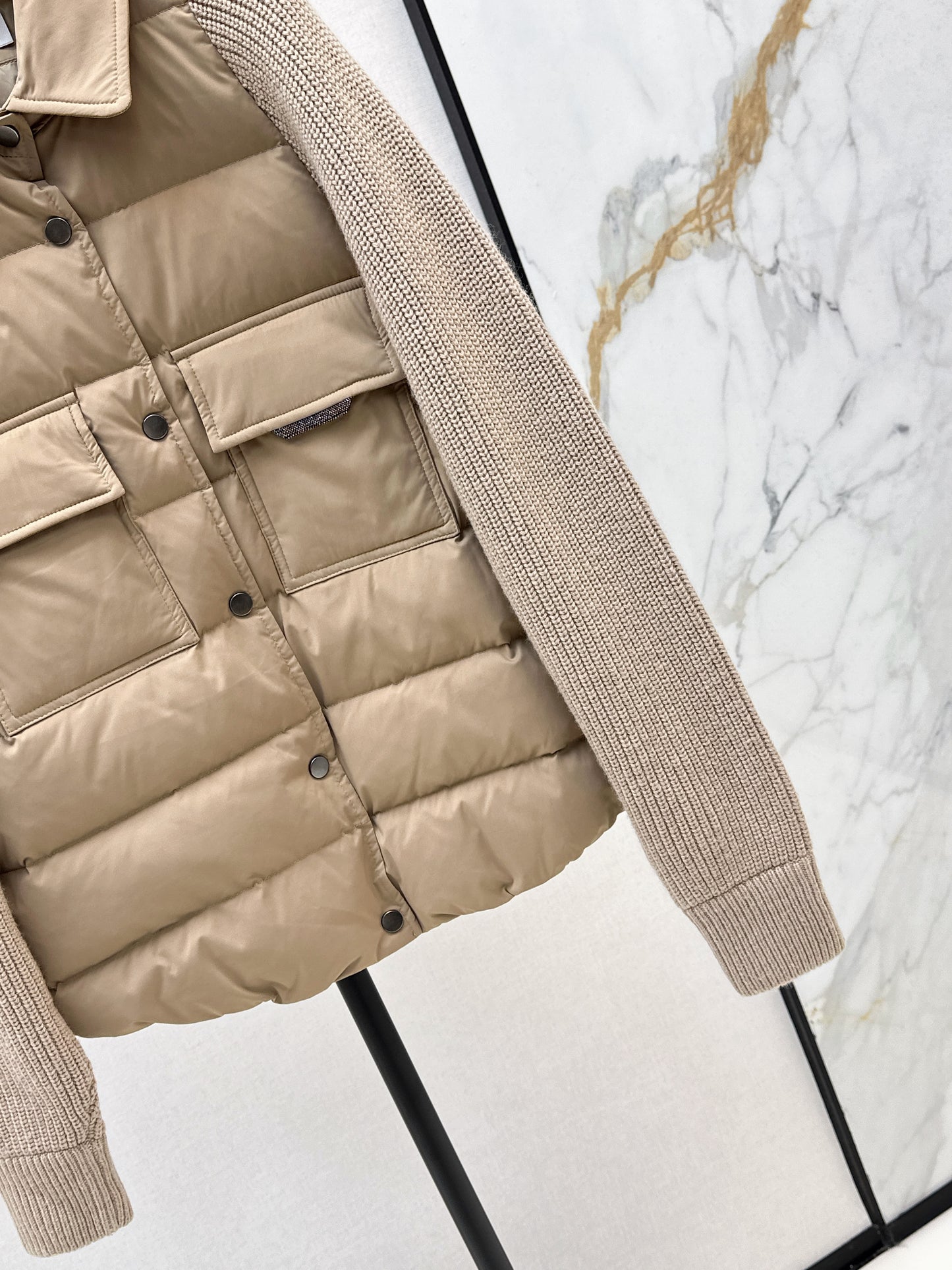 Bru 25 New Knit Sleeve Down Jacket(WHITE/BROWN)