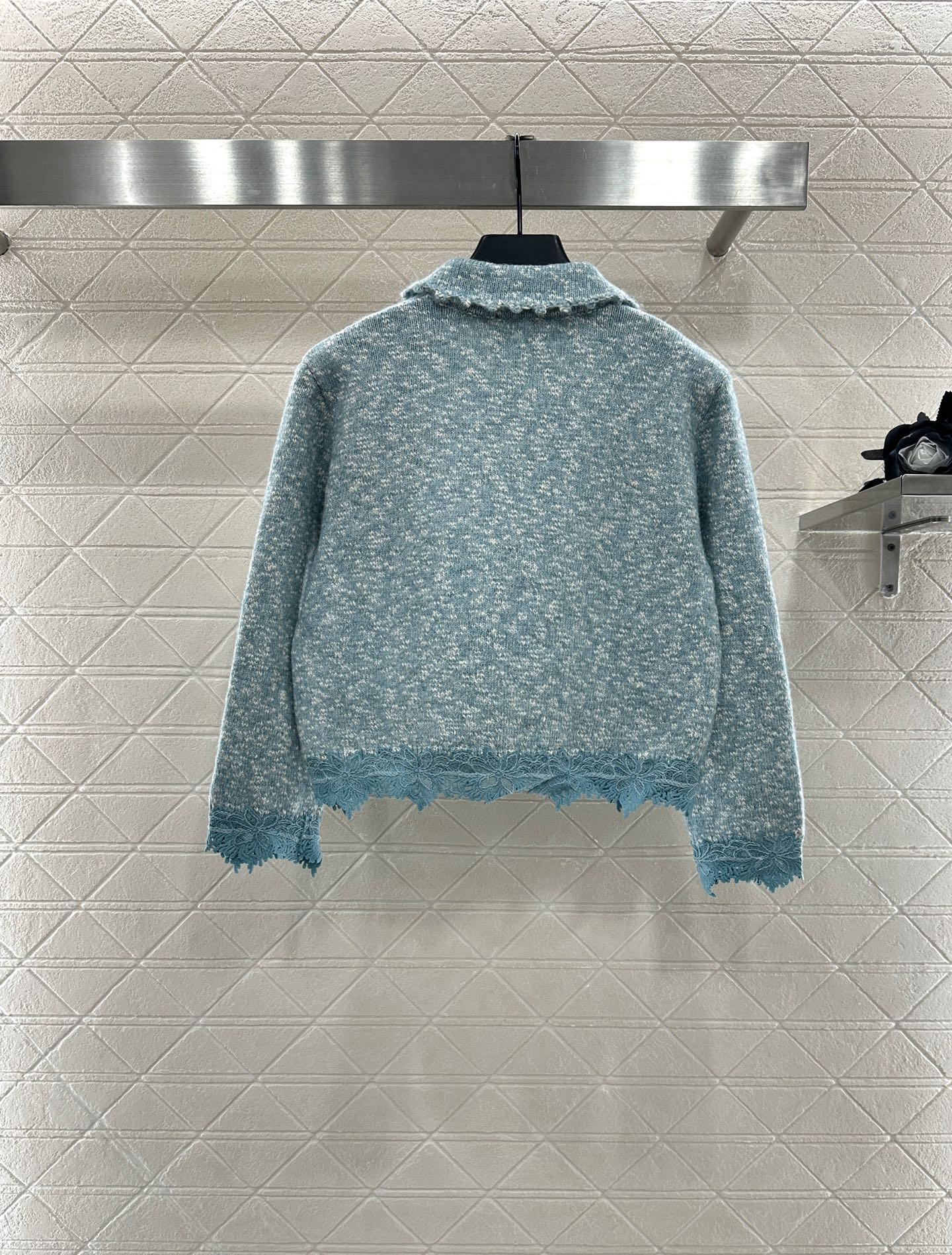 C 25 Cashmere wool blend embroidered lace knitted cardigan(BEIGI/BLUE/BLACK)
