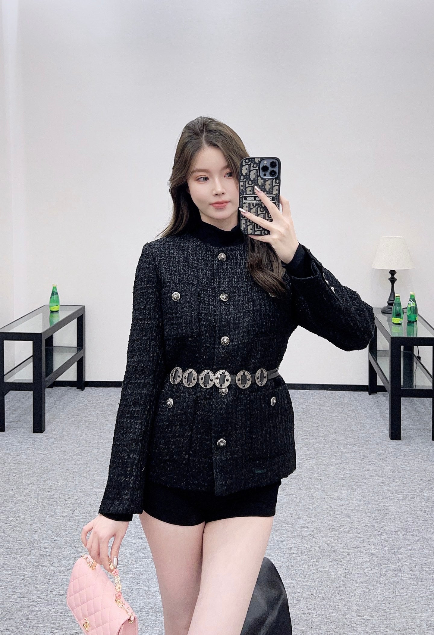 C 25 Round neck belted woven jacket (with belt)