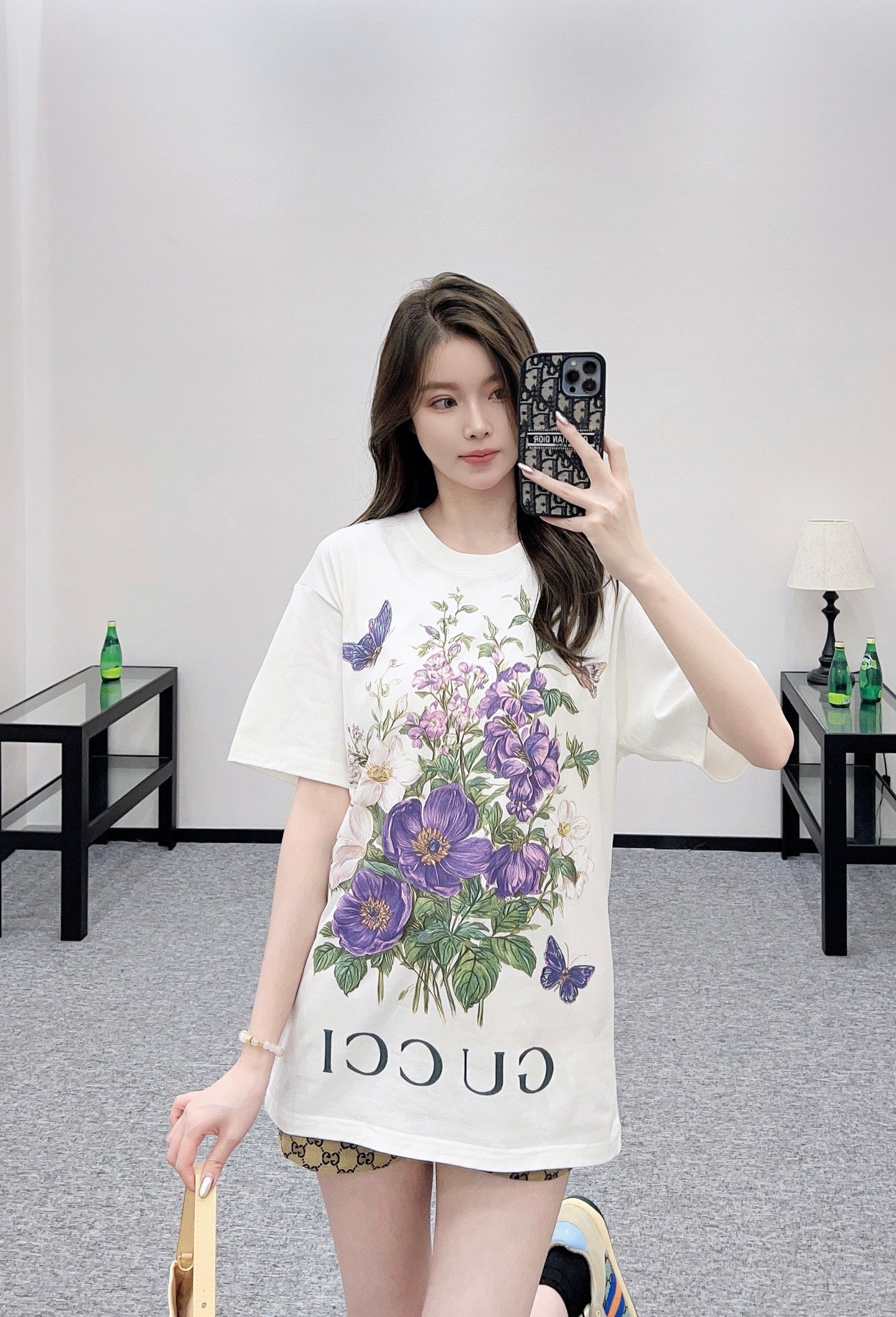 Gu 25 Purple flower print round neck ššš