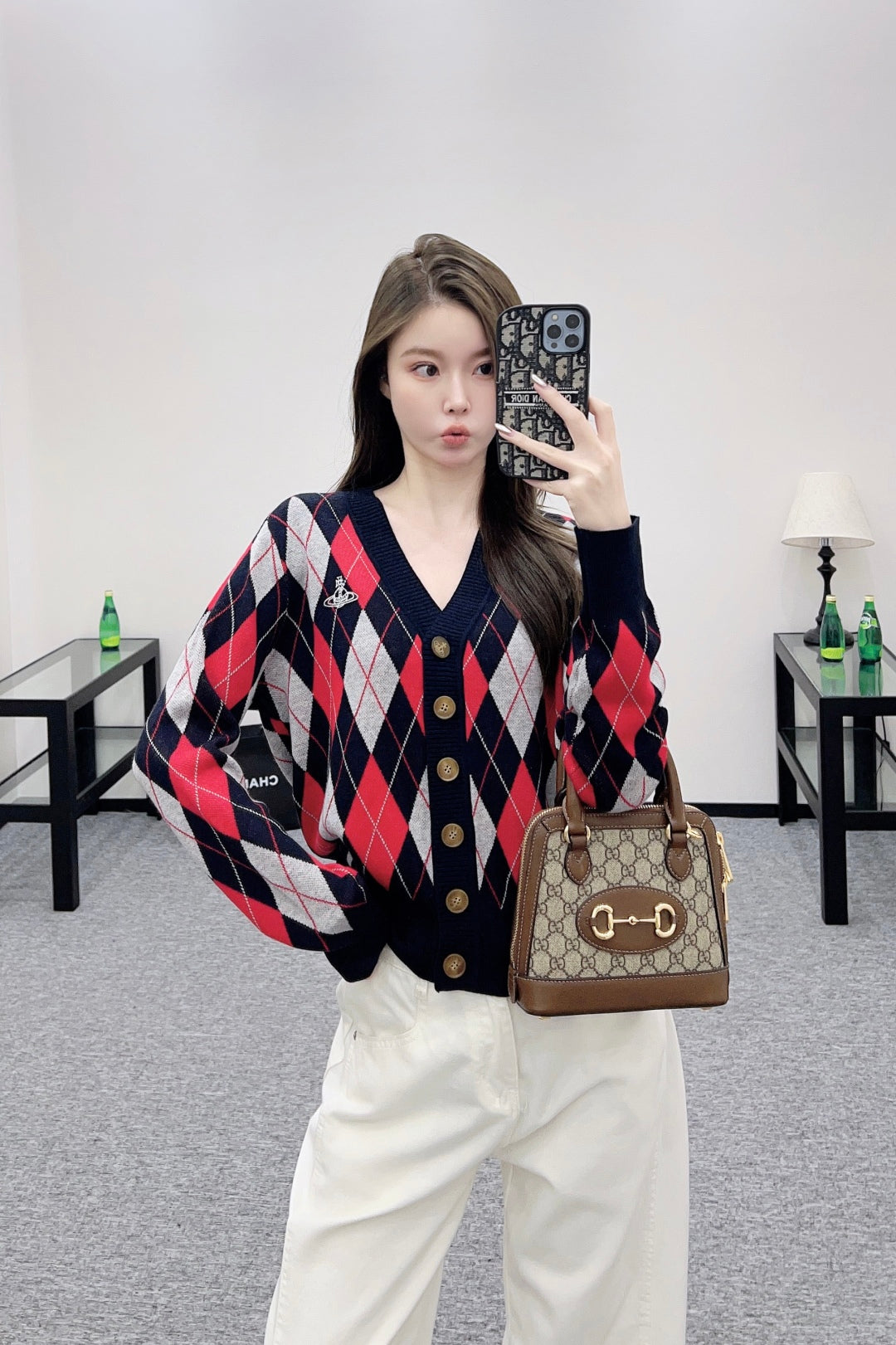 west 25 Lingge Jacquard Knitted Wool Cardigan