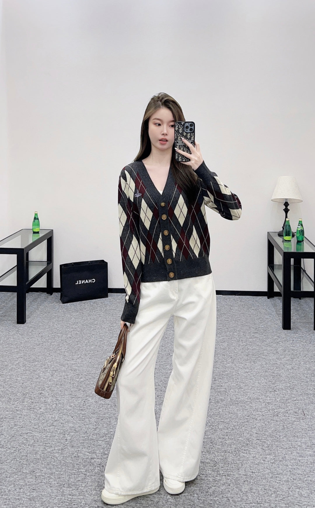 west 25 Lingge Jacquard Knitted Wool Cardigan