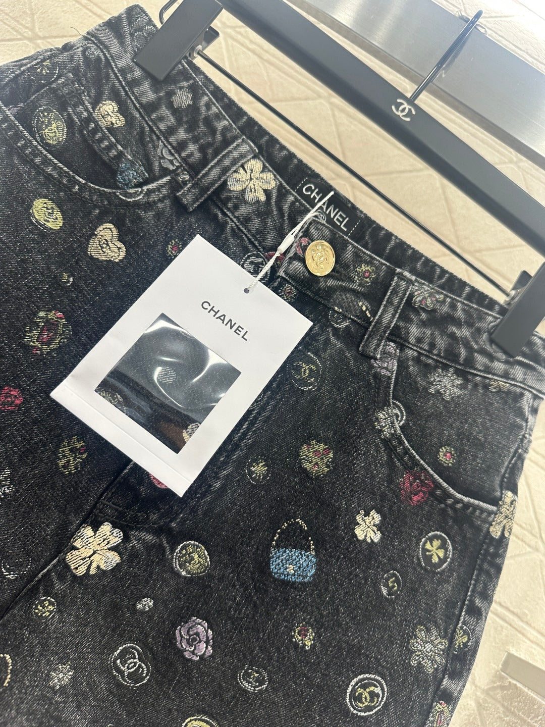 C 25 Laser printed denim shorts
