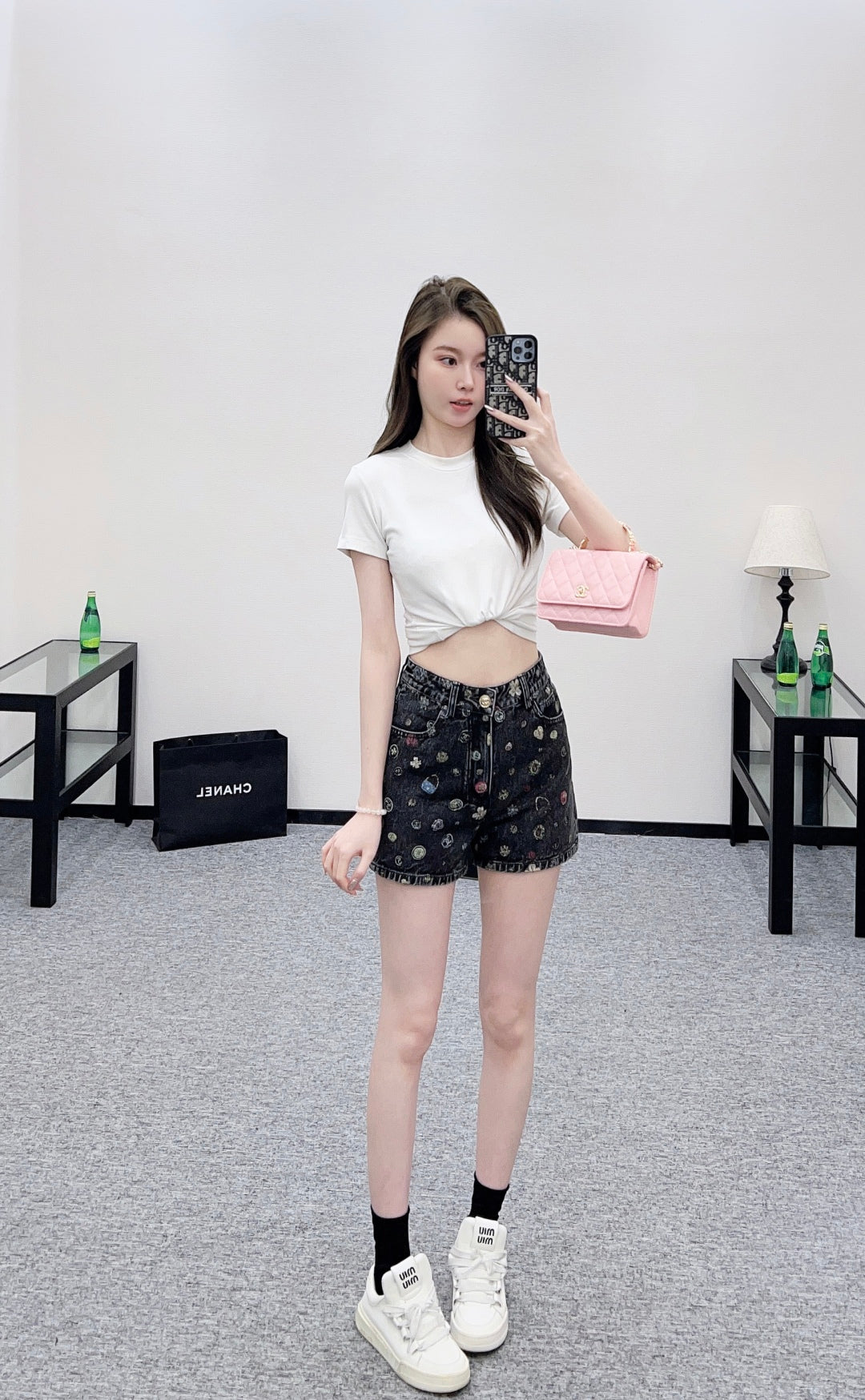 C 25 Laser printed denim shorts