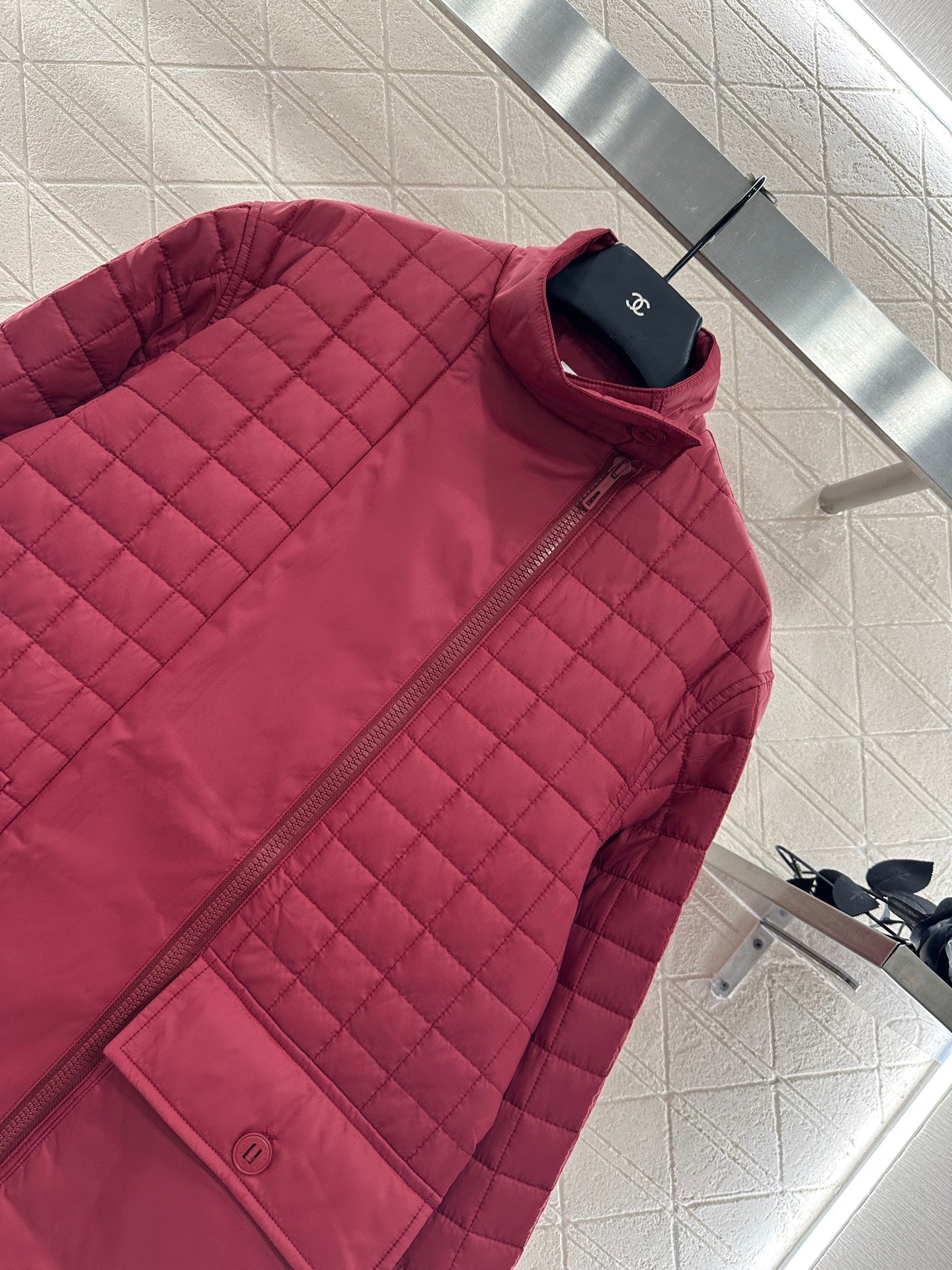 He 25 Stand up collar zipper medium length nylon cotton jacket