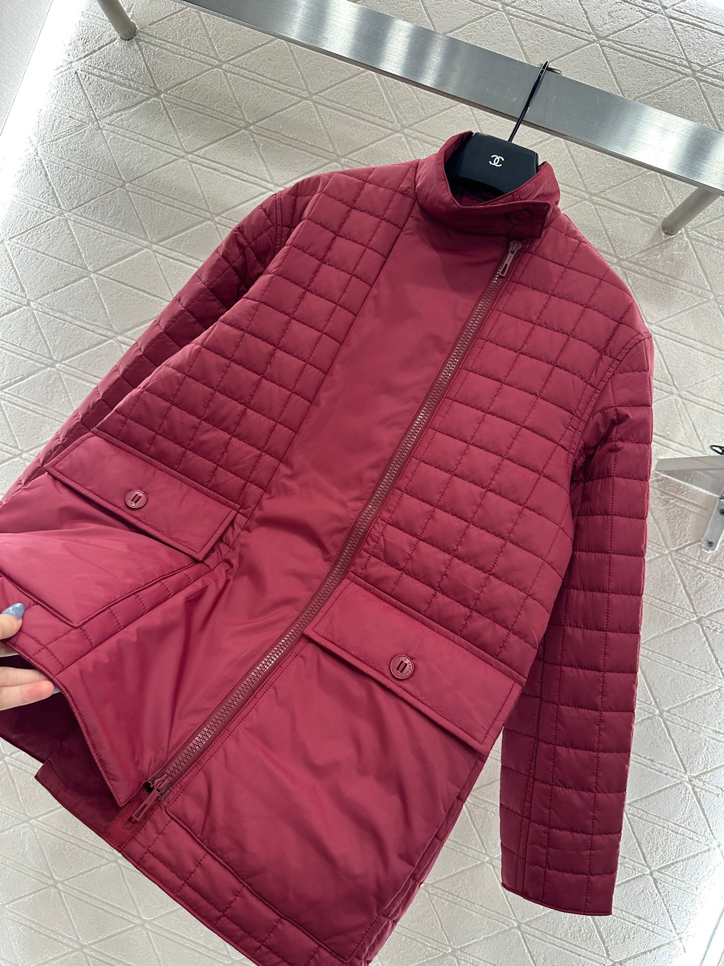 He 25 Stand up collar zipper medium length nylon cotton jacket