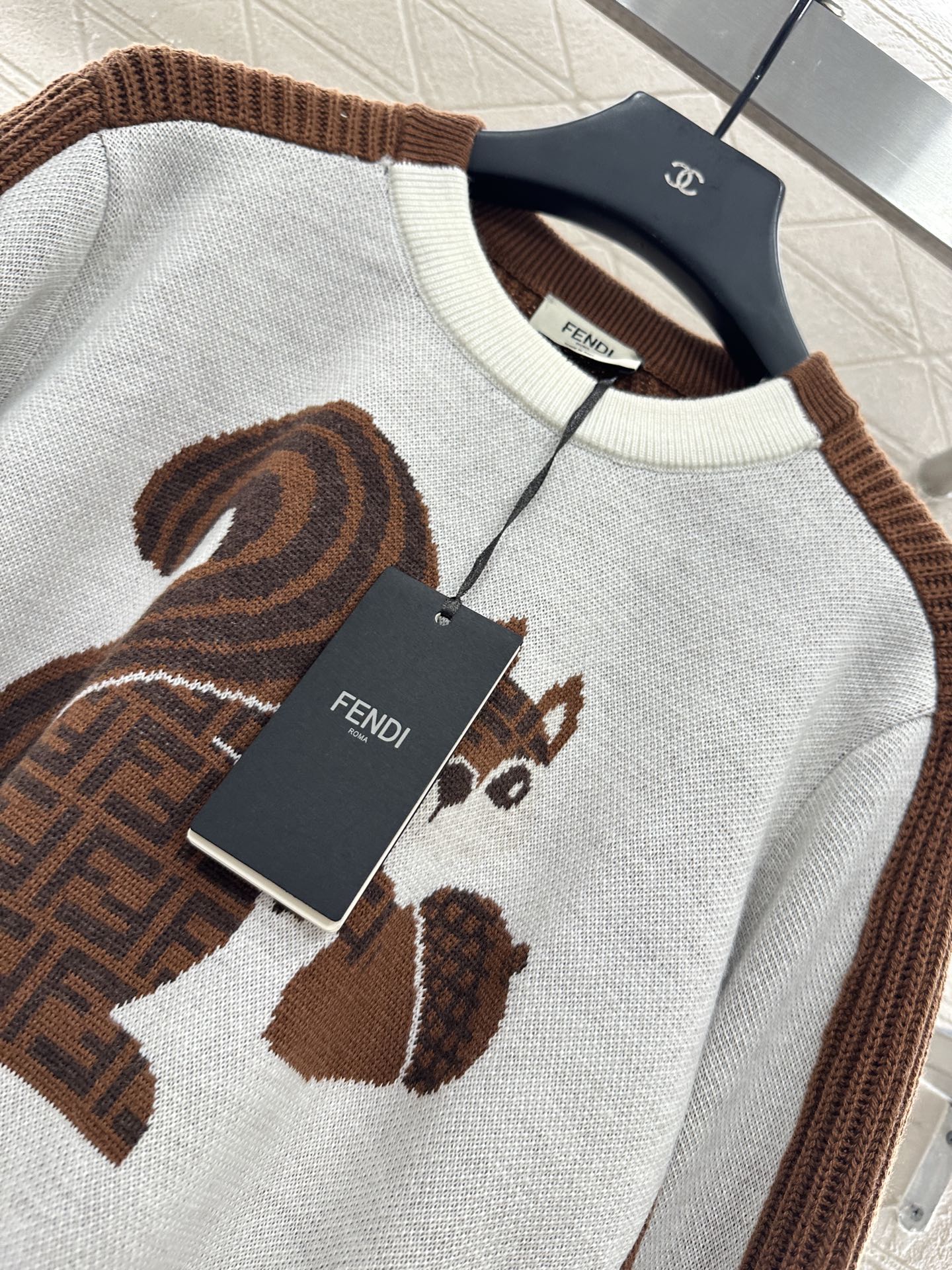 Fe 25 Squirrel jacquard knitted pullover sweater