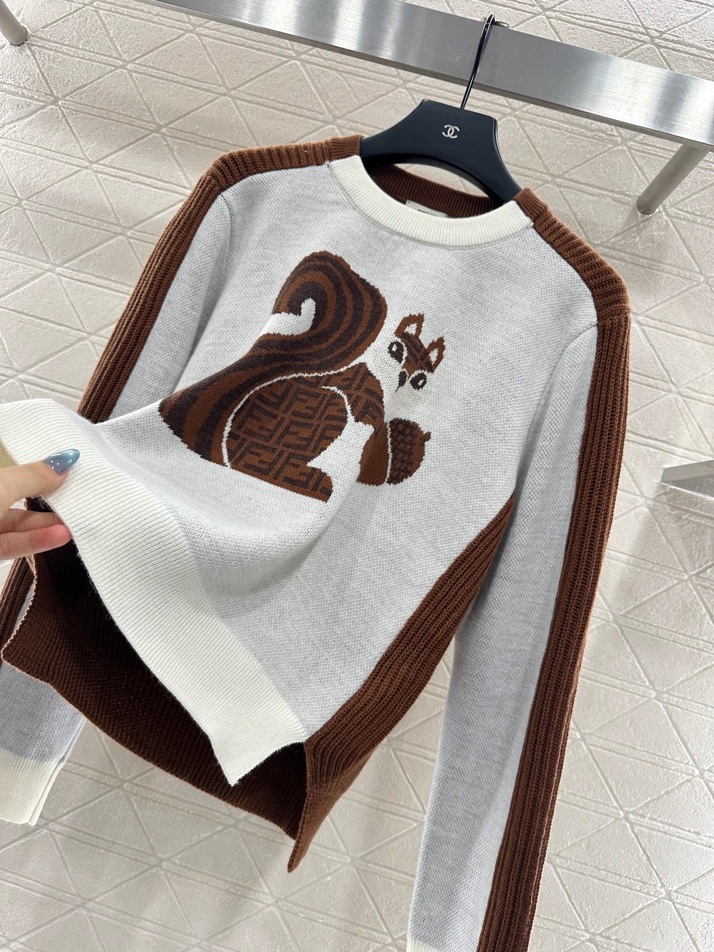 Fe 25 Squirrel jacquard knitted pullover sweater