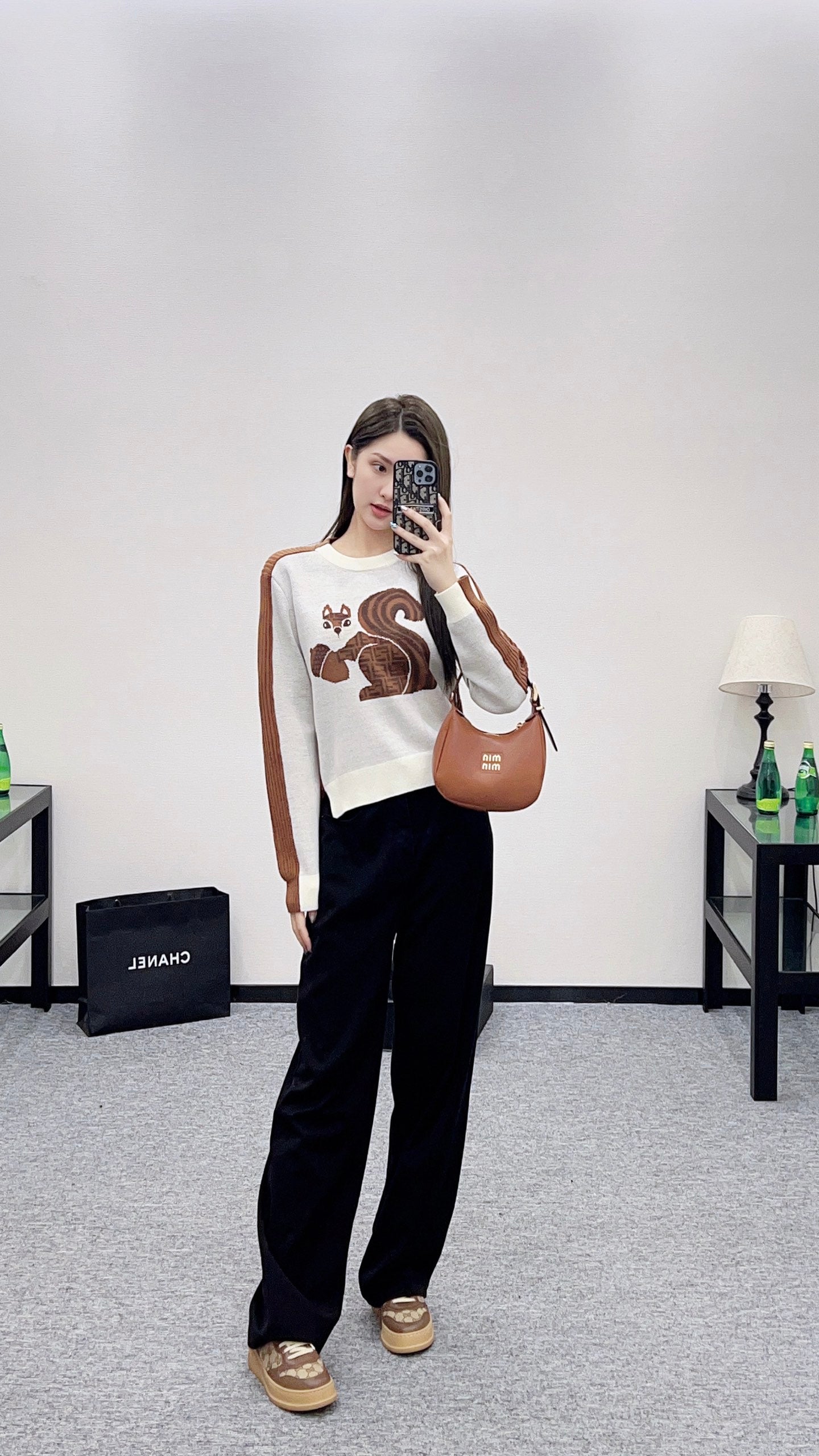 Fe 25 Squirrel jacquard knitted pullover sweater