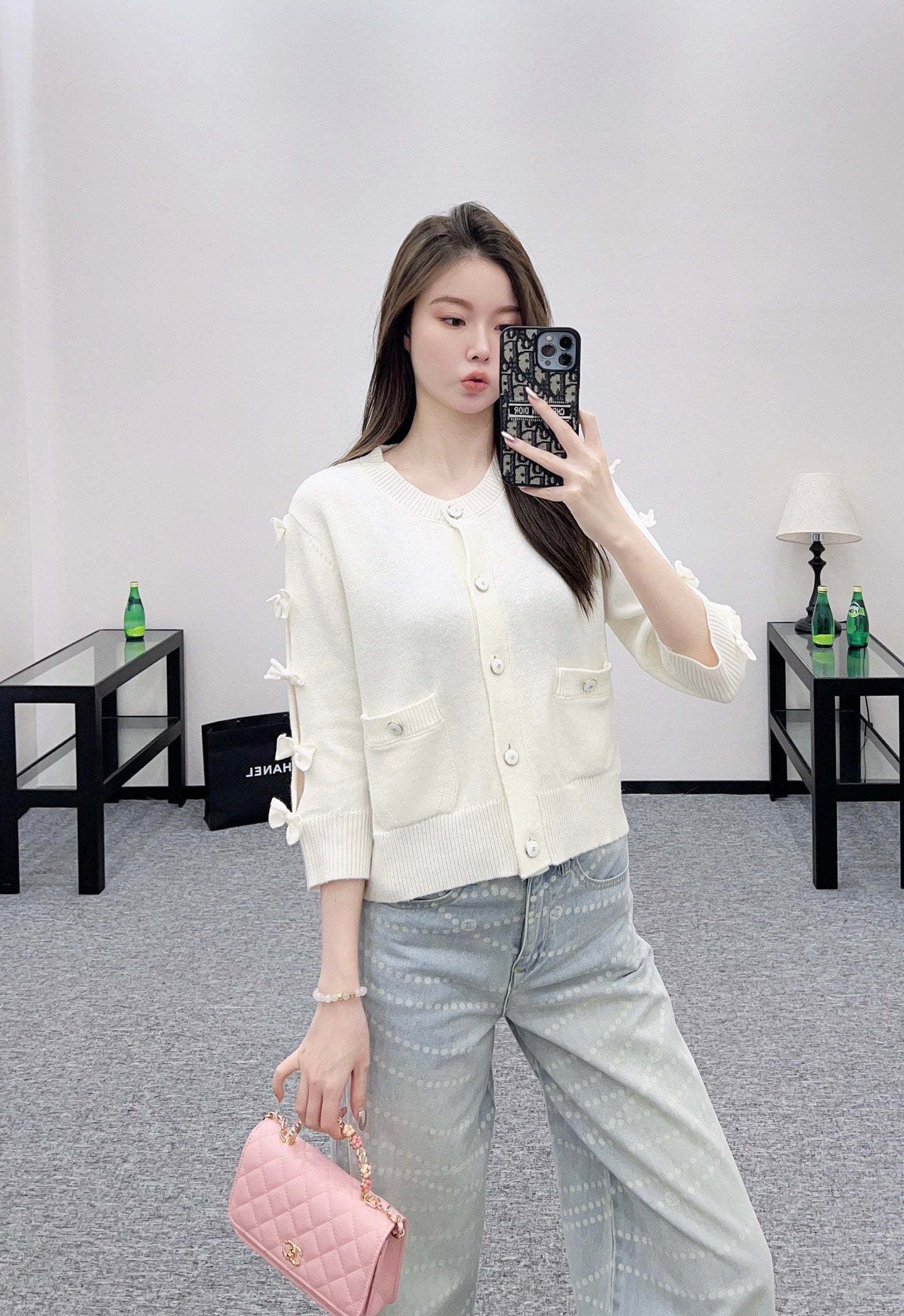 C 25 Bow decoration cashmere knitted cardigan