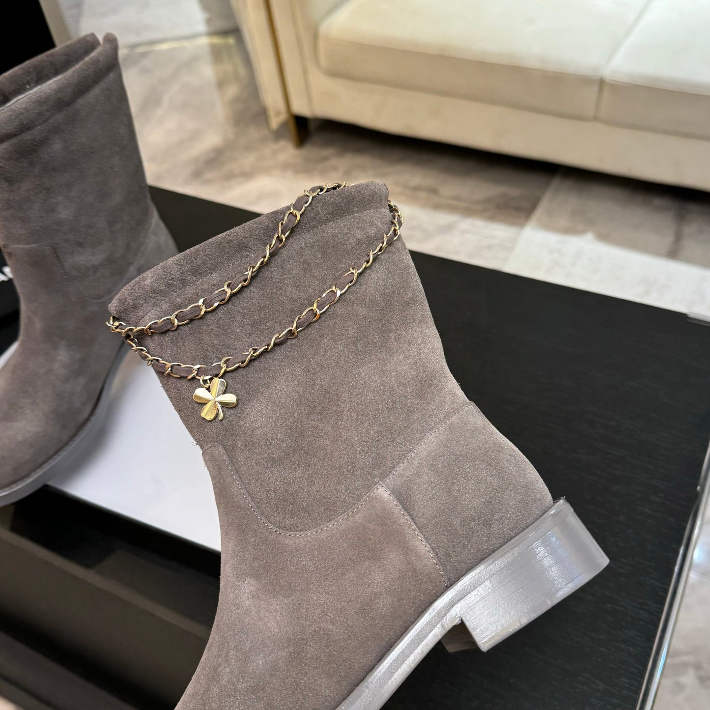 C 25B new buckle chain boots suede short boots(KHAKI/PURPLE/BROWN/BLACK)