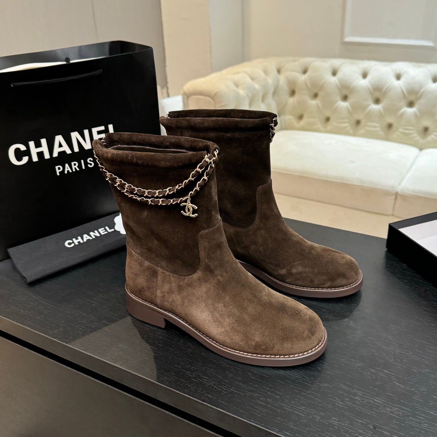 C 25B new buckle chain boots suede short boots(KHAKI/PURPLE/BROWN/BLACK)
