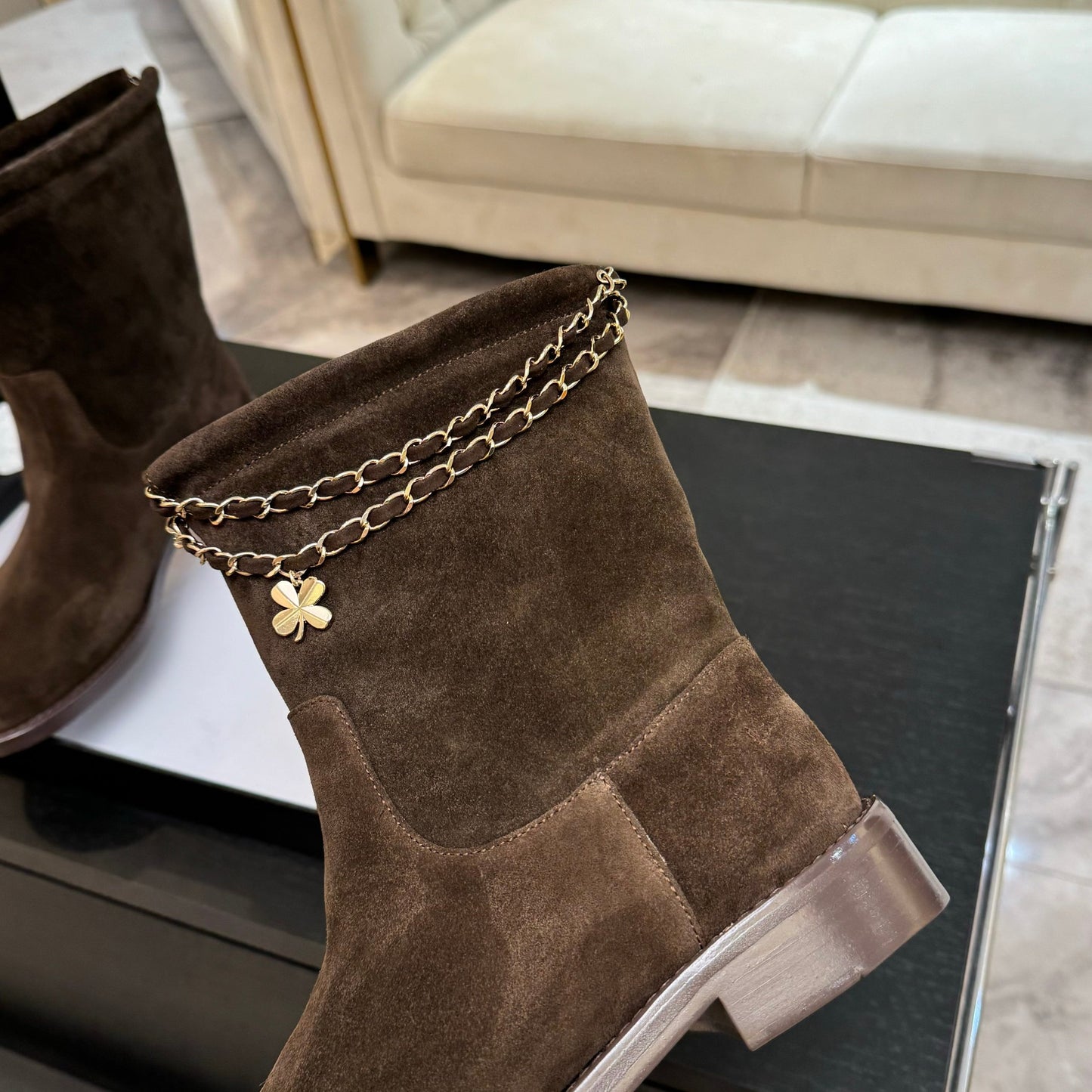 C 25B new buckle chain boots suede short boots(KHAKI/PURPLE/BROWN/BLACK)