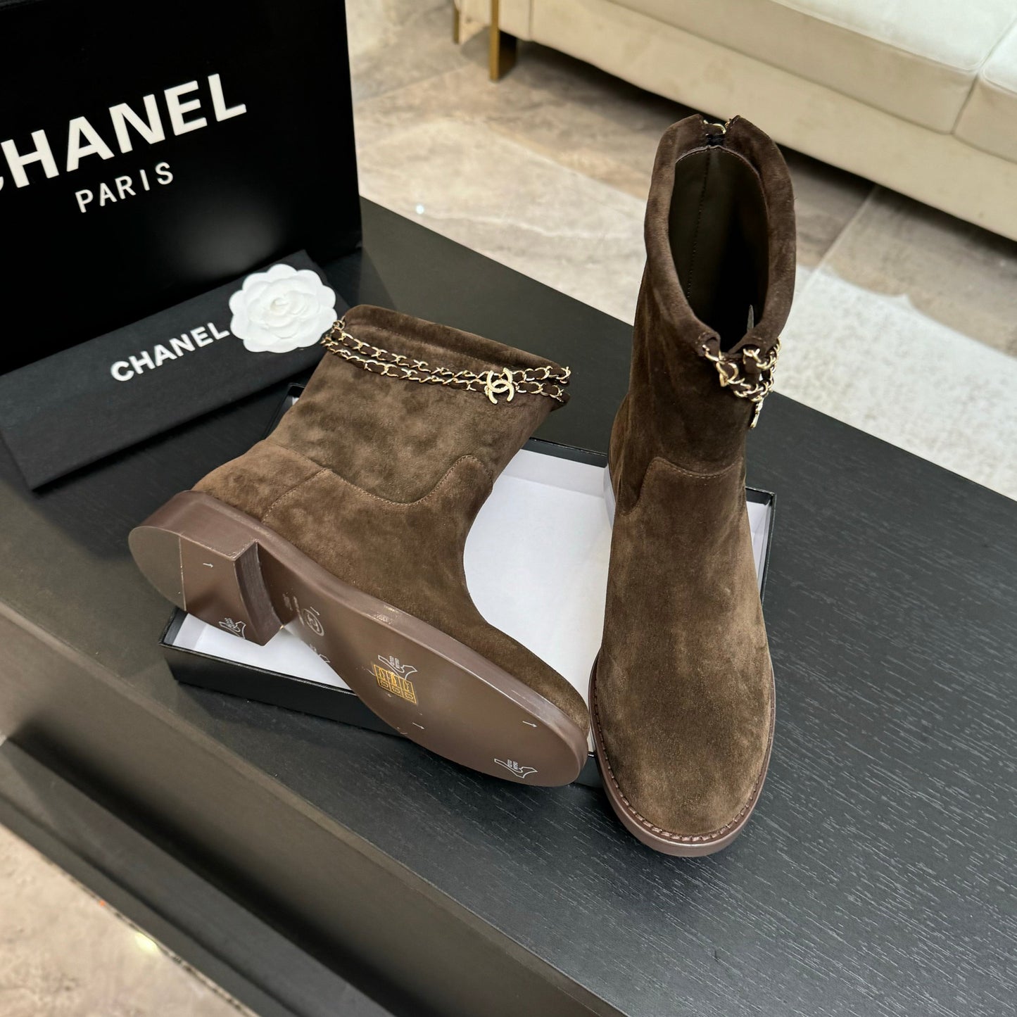 C 25B new buckle chain boots suede short boots(KHAKI/PURPLE/BROWN/BLACK)