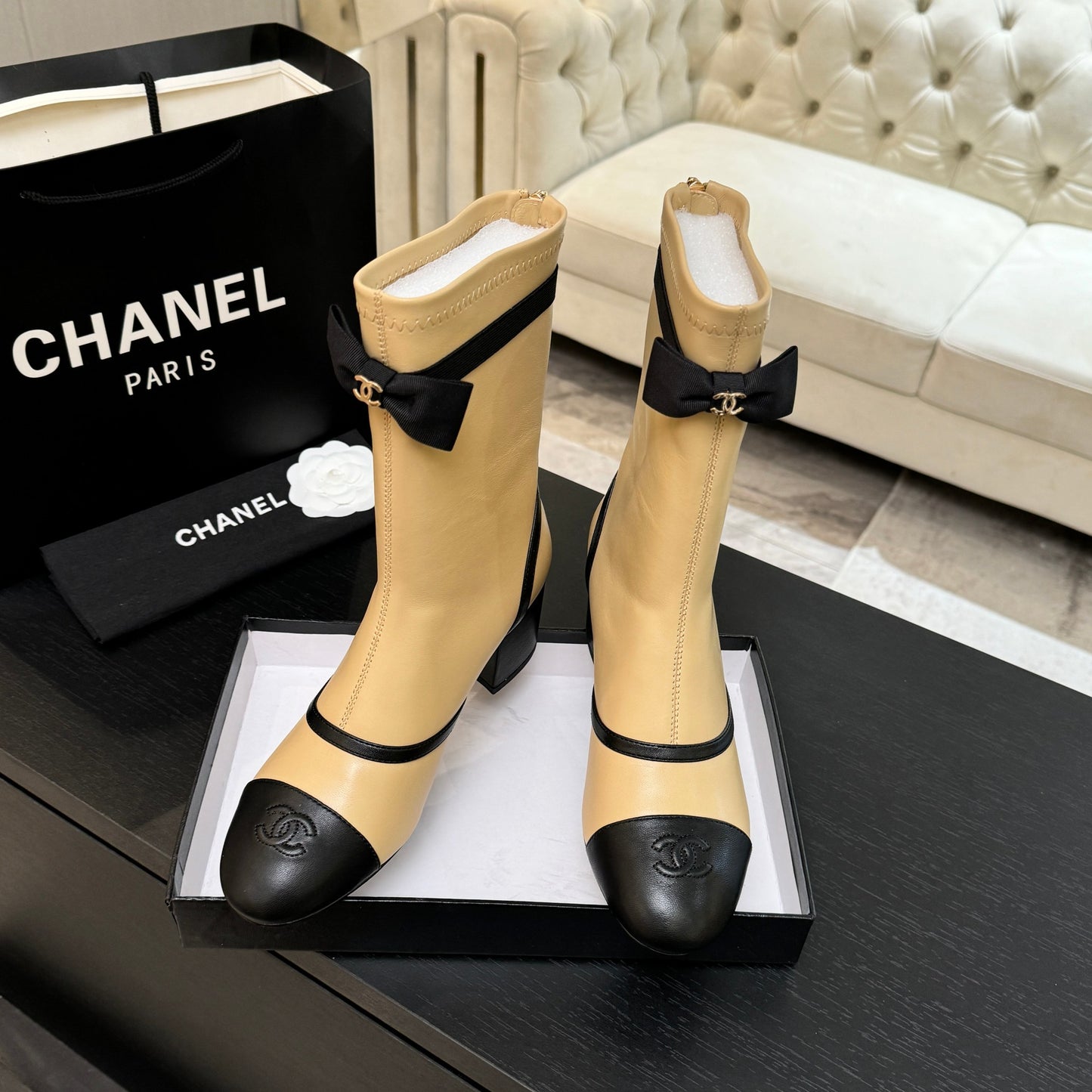 C 25 new butterfly bow short boots(KHAKI/BLACK)