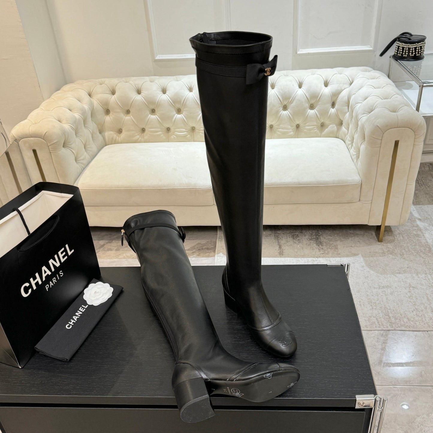 C 25 new butterfly bow high-heeled boots(WHITE/BLACK)