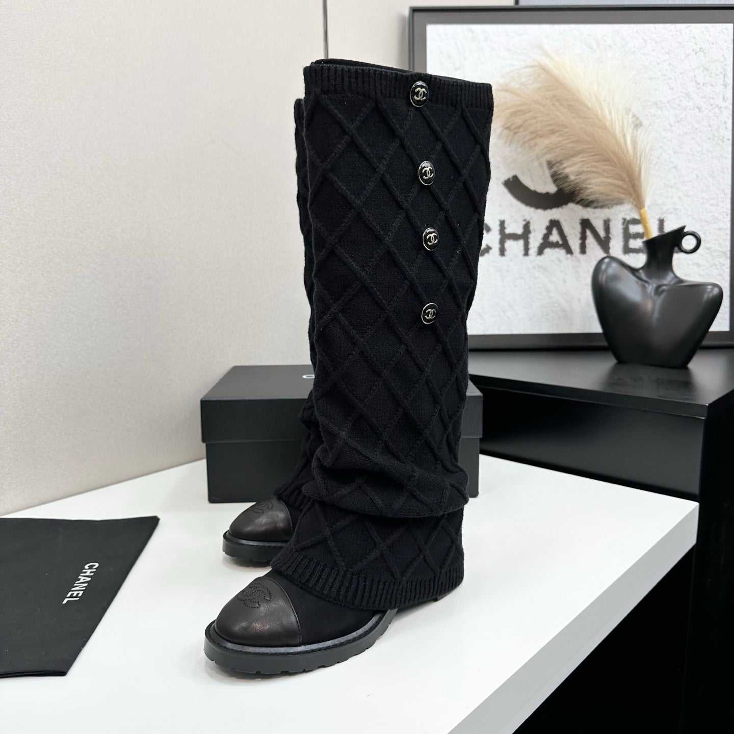 C 25 Knitted wool sheepskin boots(BLACK/BEIGI/BROWN)