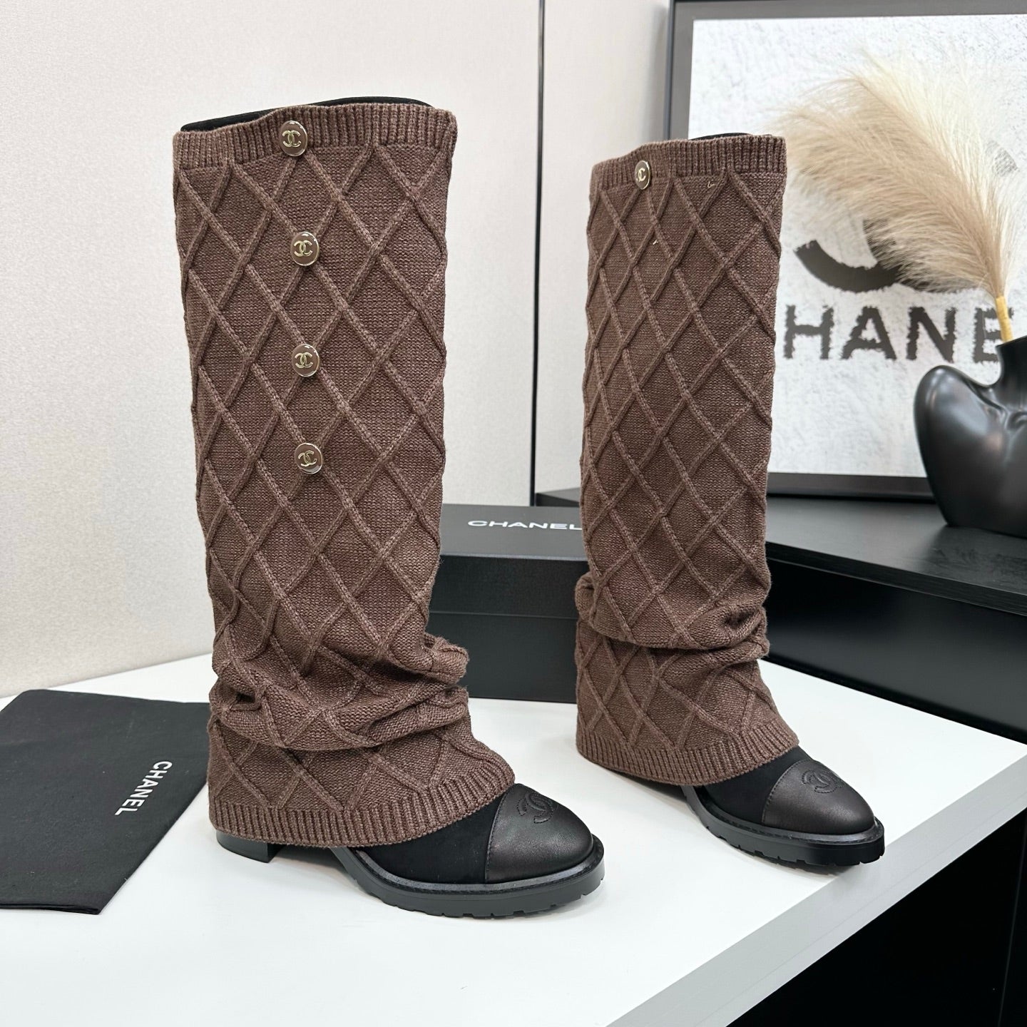 C 25 Knitted wool sheepskin boots(BLACK/BEIGI/BROWN)