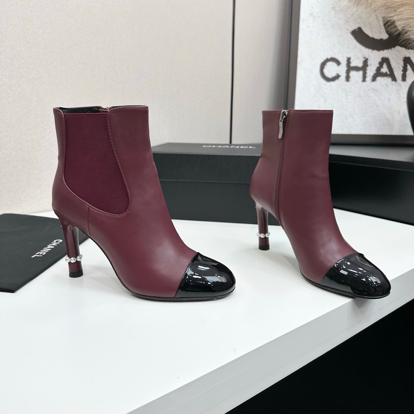 C 25 Pearl decoration, high heels and short boots(RED/BLACK/WINE RED)
