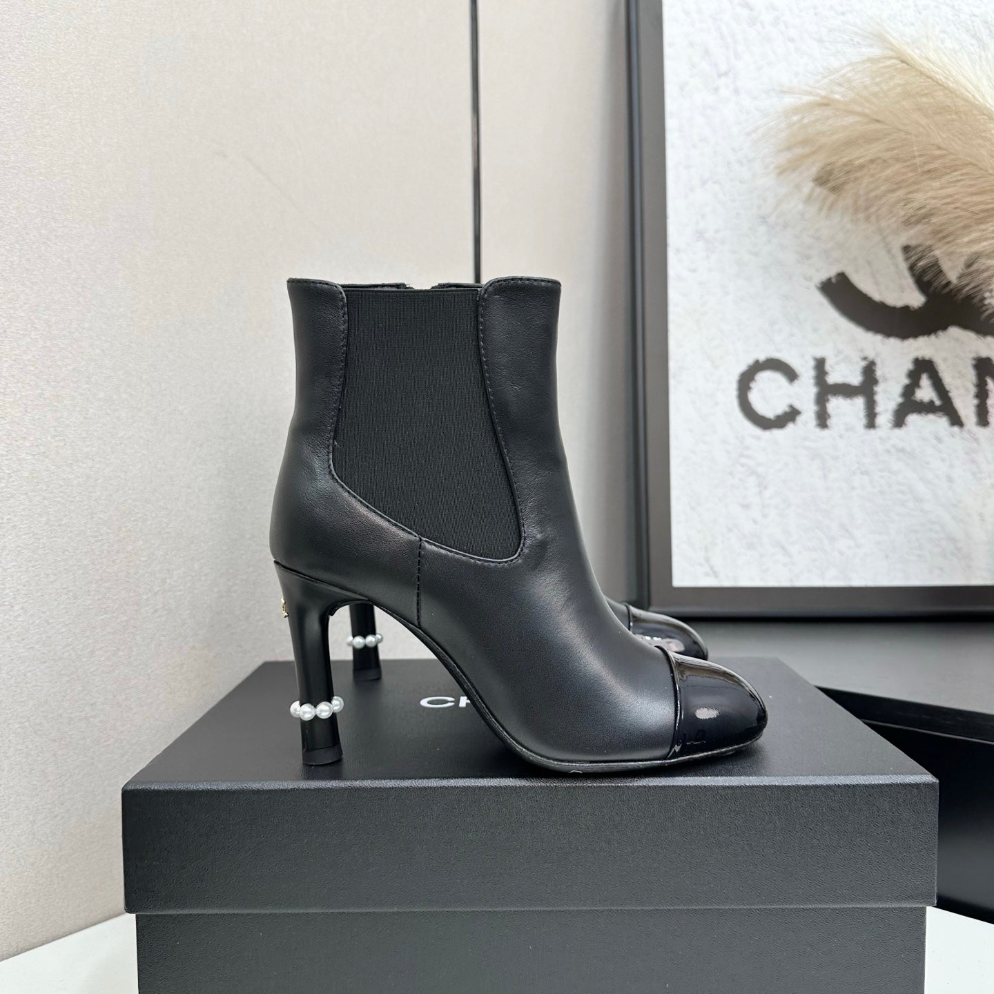 C 25 Pearl decoration, high heels and short boots(RED/BLACK/WINE RED)