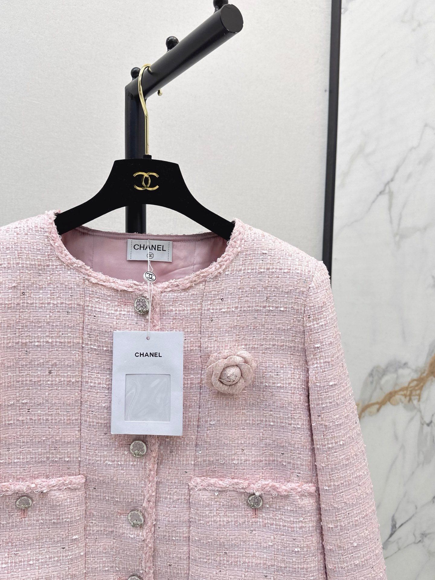 C 25 Girly pink short woven jacket(Lotus Button)