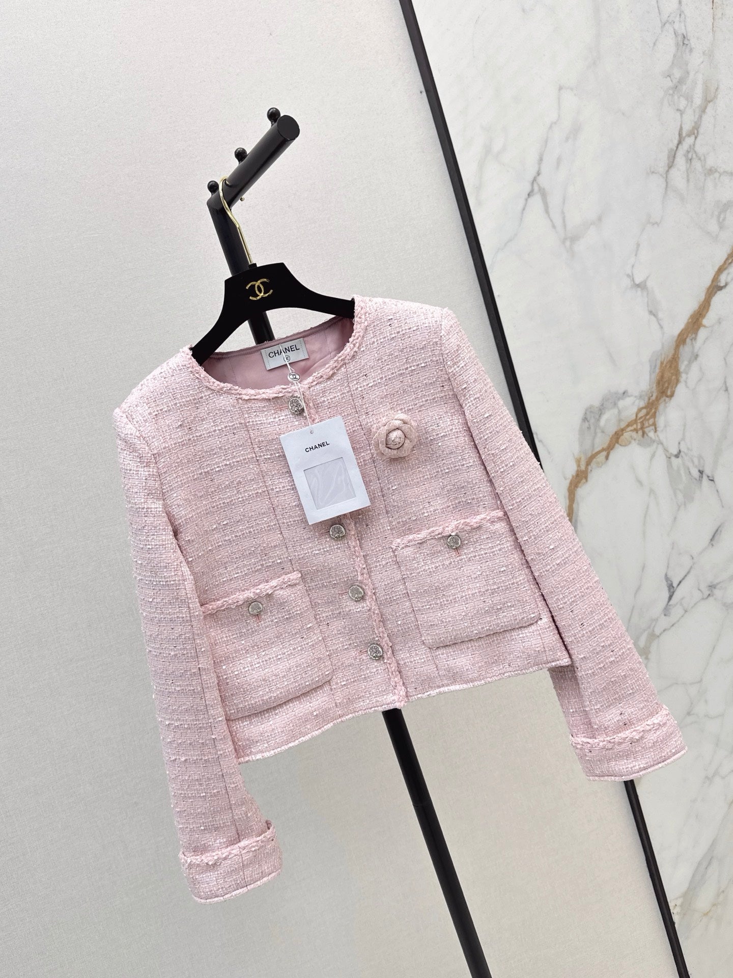 C 25 Girly pink short woven jacket(Lotus Button)