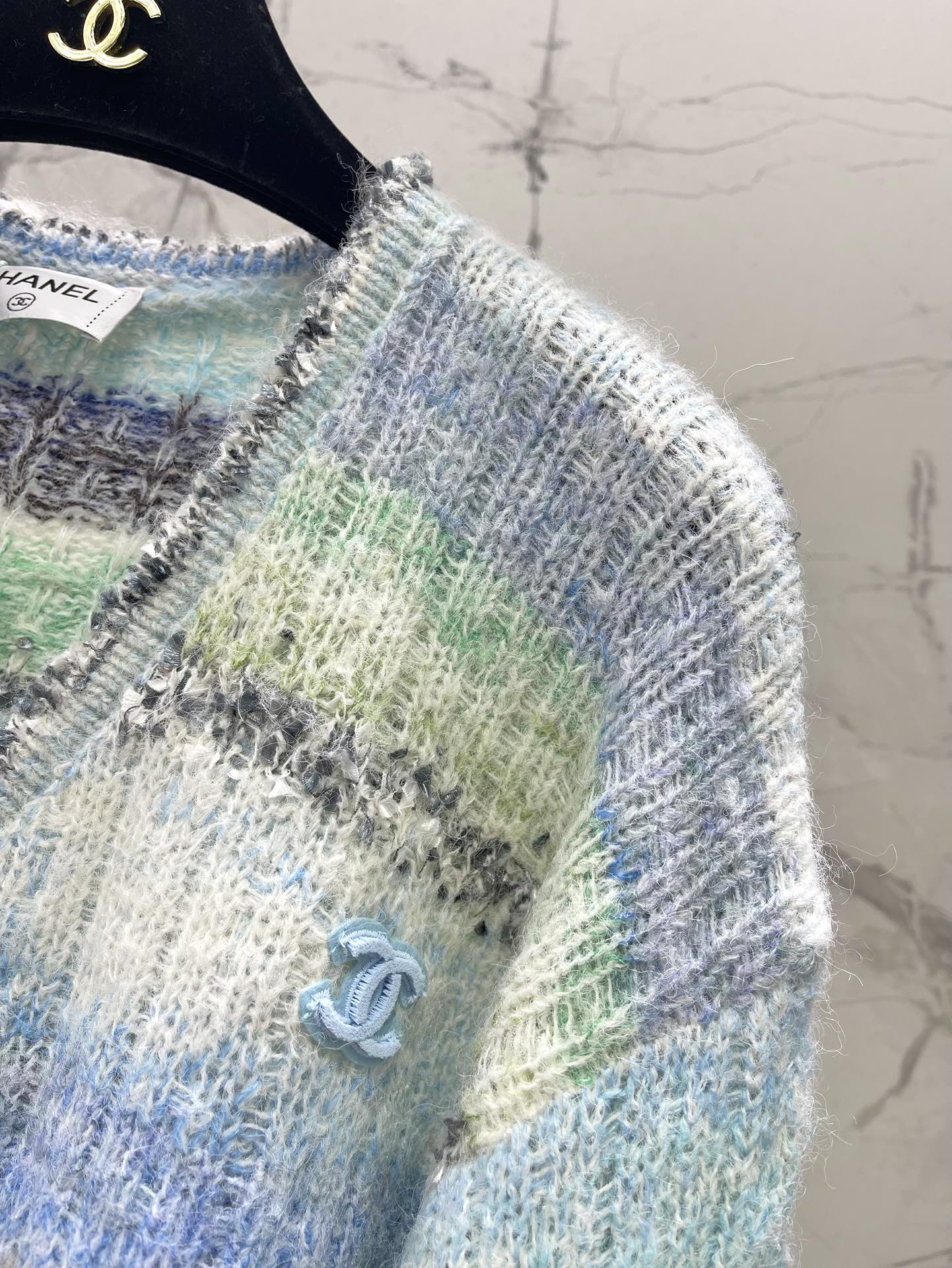 C 25 Gradient stripe patchwork mohair knitted cardigan