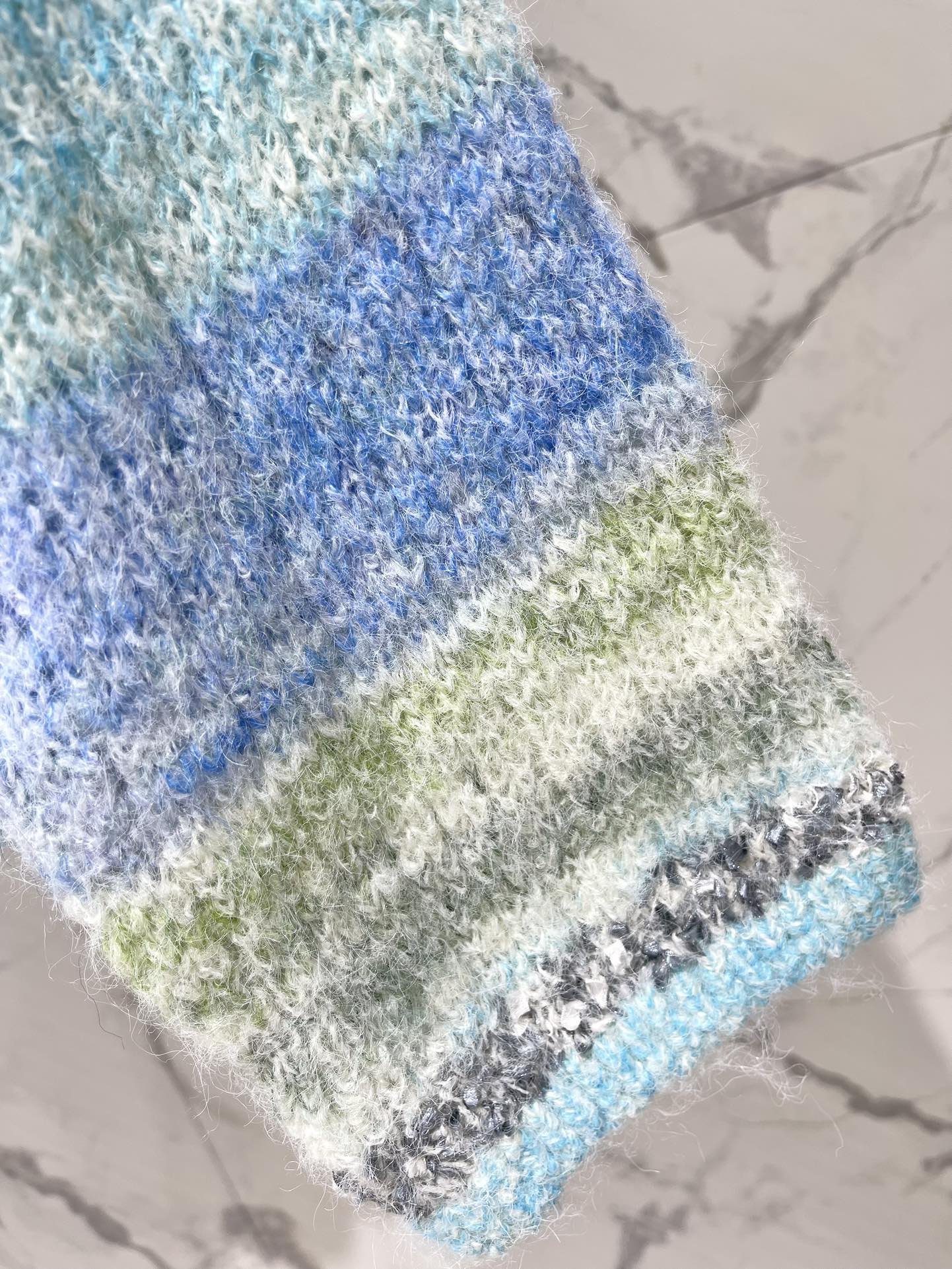 C 25 Gradient stripe patchwork mohair knitted cardigan