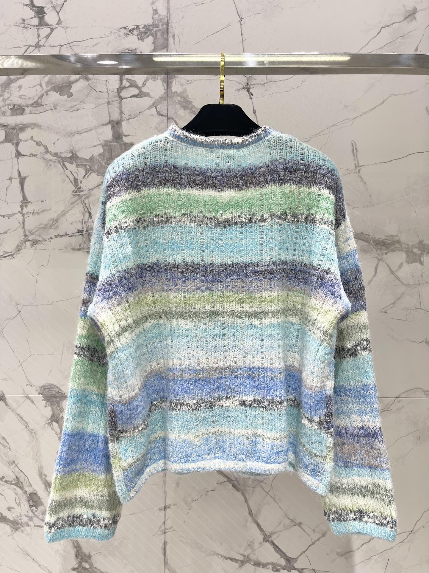 C 25 Gradient stripe patchwork mohair knitted cardigan