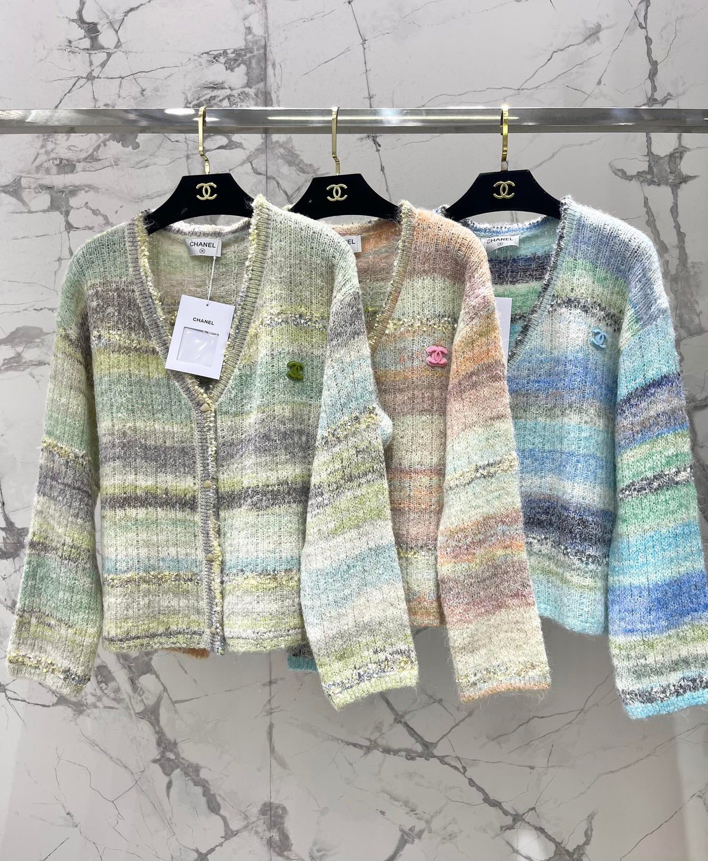 C 25 Gradient stripe patchwork mohair knitted cardigan