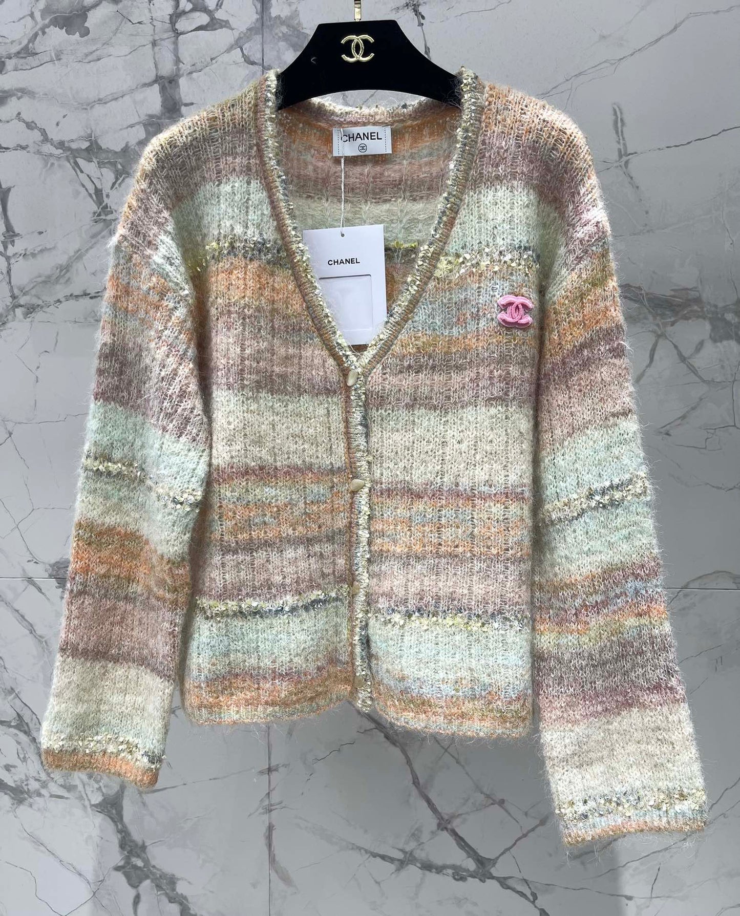 C 25 Gradient stripe patchwork mohair knitted cardigan