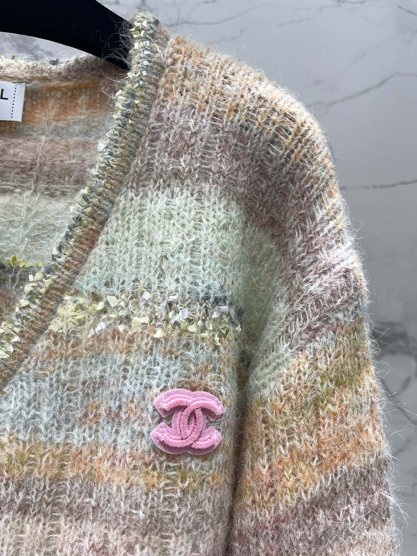 C 25 Gradient stripe patchwork mohair knitted cardigan