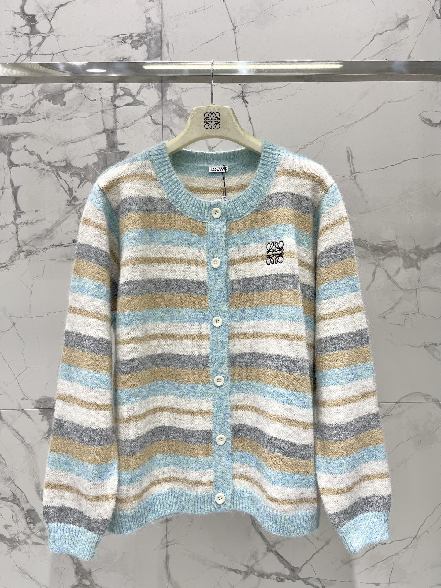 Lo 25 New embroidered logo striped knitted cardigan