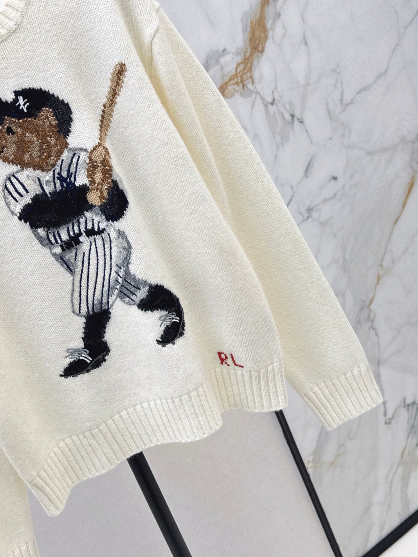 Ral 25 New joint baseball bear wool sweater(WHITE/NAVY)