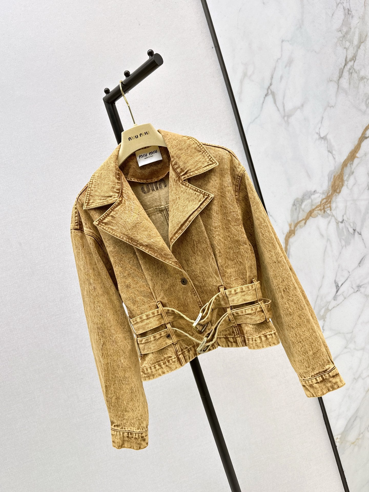 Mi 25 New double belt design denim jacket(KHAKI/GRAY)