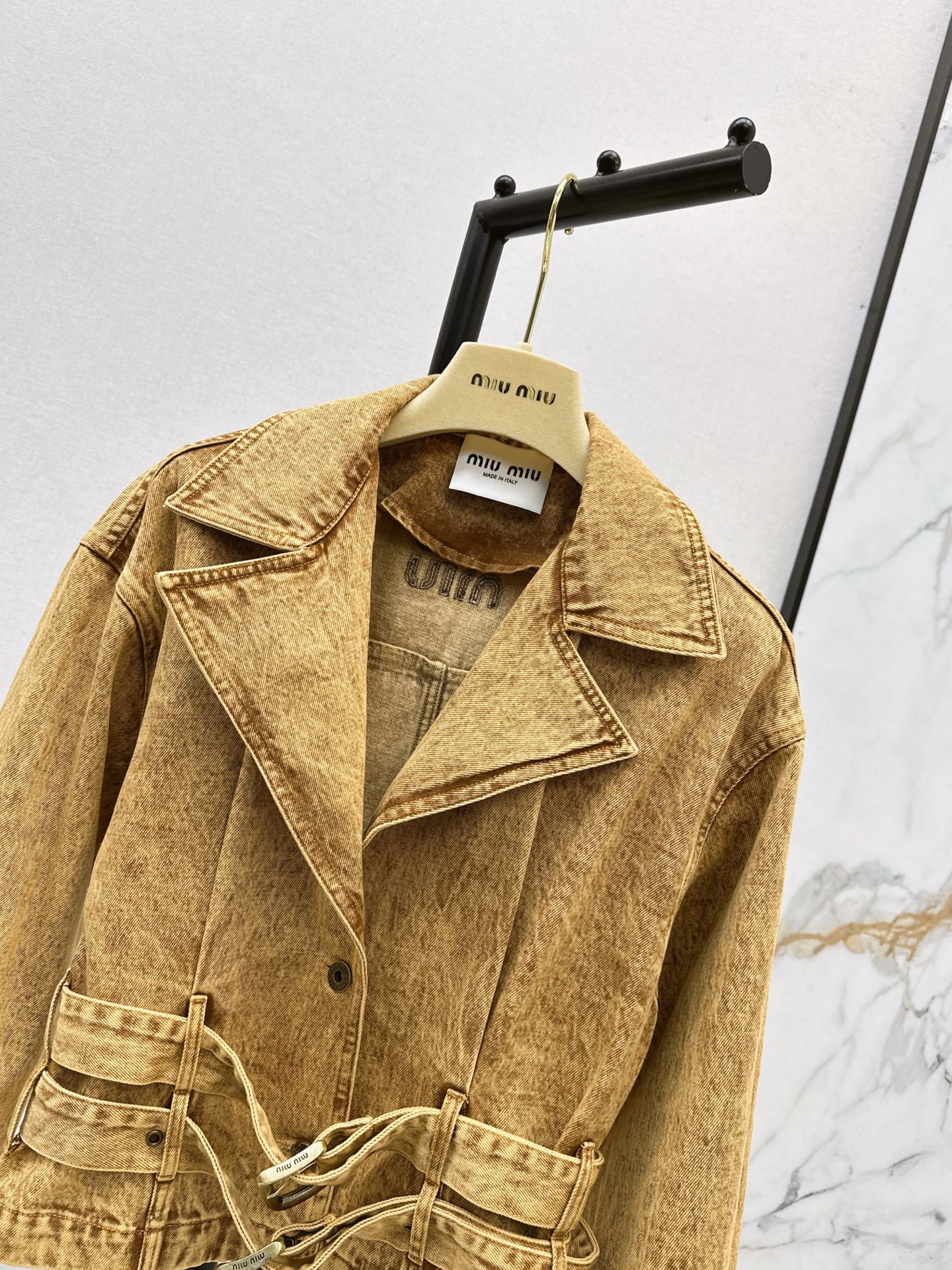Mi 25 New double belt design denim jacket(KHAKI/GRAY)