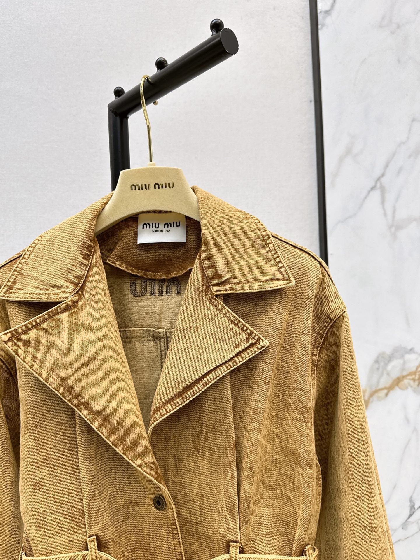 Mi 25 New double belt design denim jacket(KHAKI/GRAY)