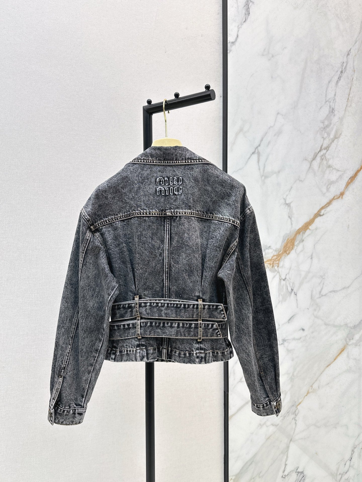 Mi 25 New double belt design denim jacket(KHAKI/GRAY)